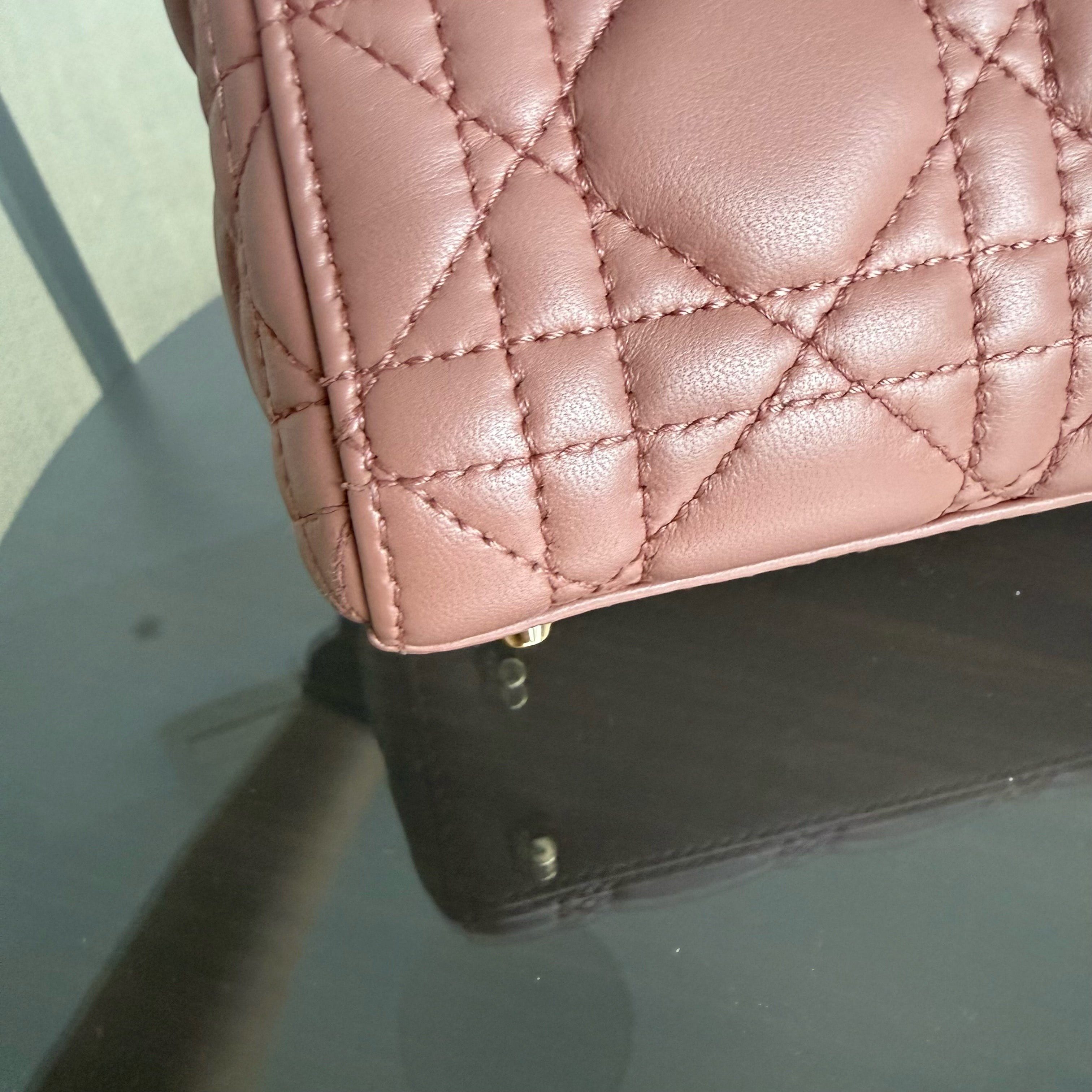 Dior Lady Mini - Cannage Lambskin Blush Gold Hardware Chain Strap