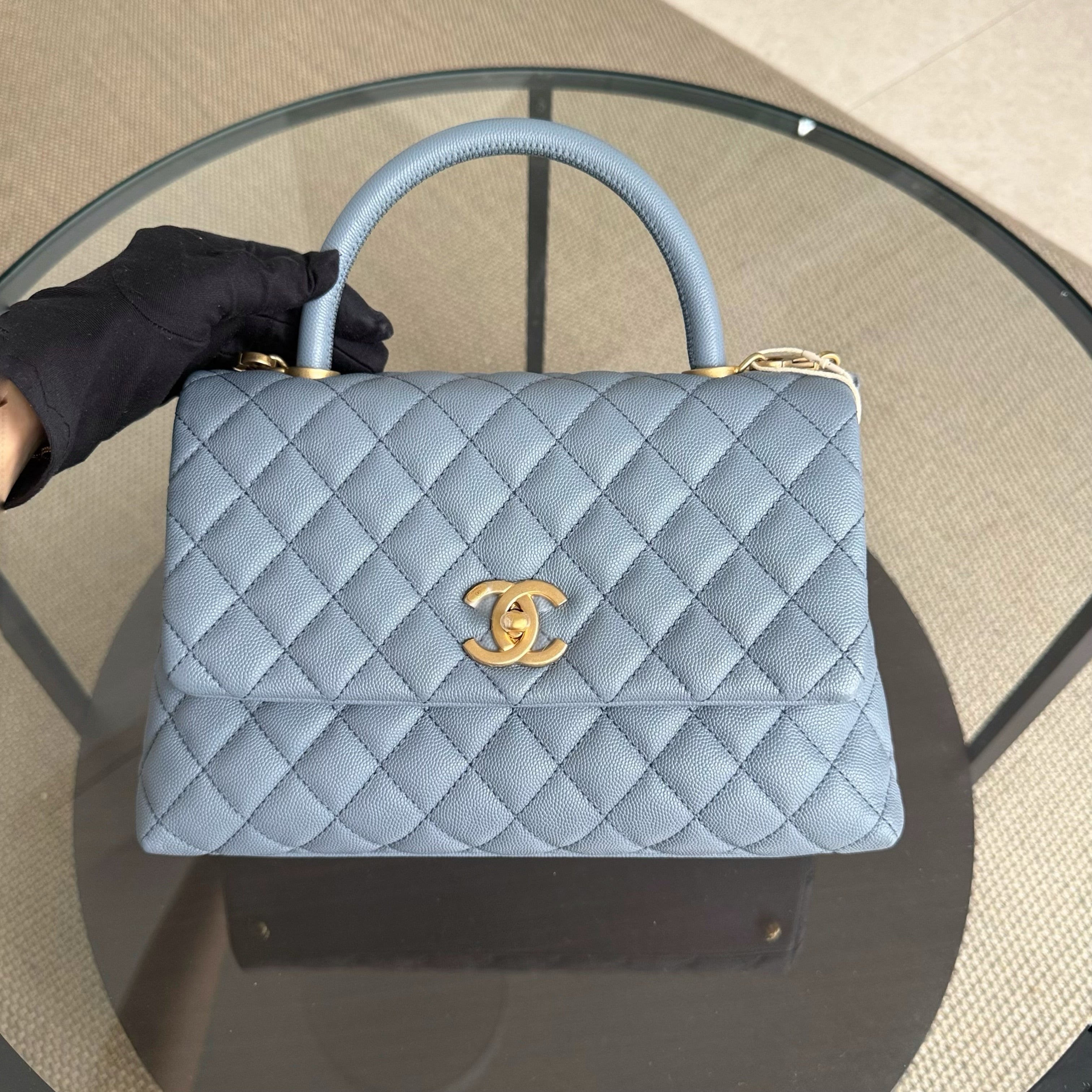 Chanel Coco Handle Medium - Caviar 29CM Quilted Sky Blue Gold Hardware Series 27