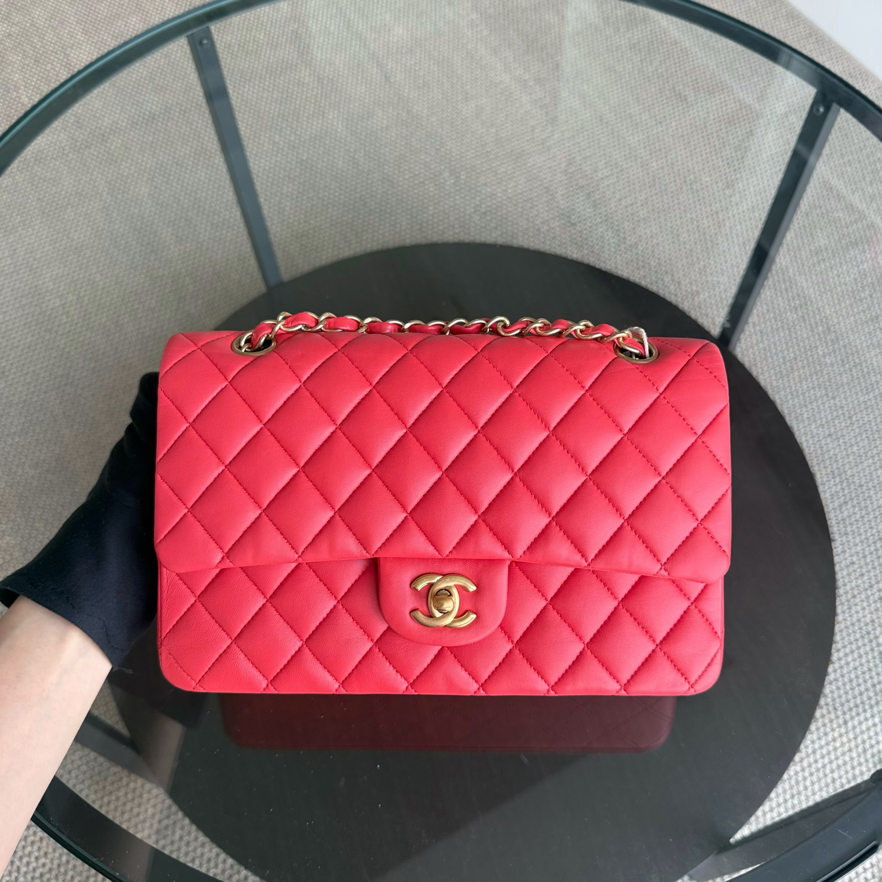 Chanel Classic Flap Medium - Quilted Lambskin 25CM Red Gold Hardware Series 27