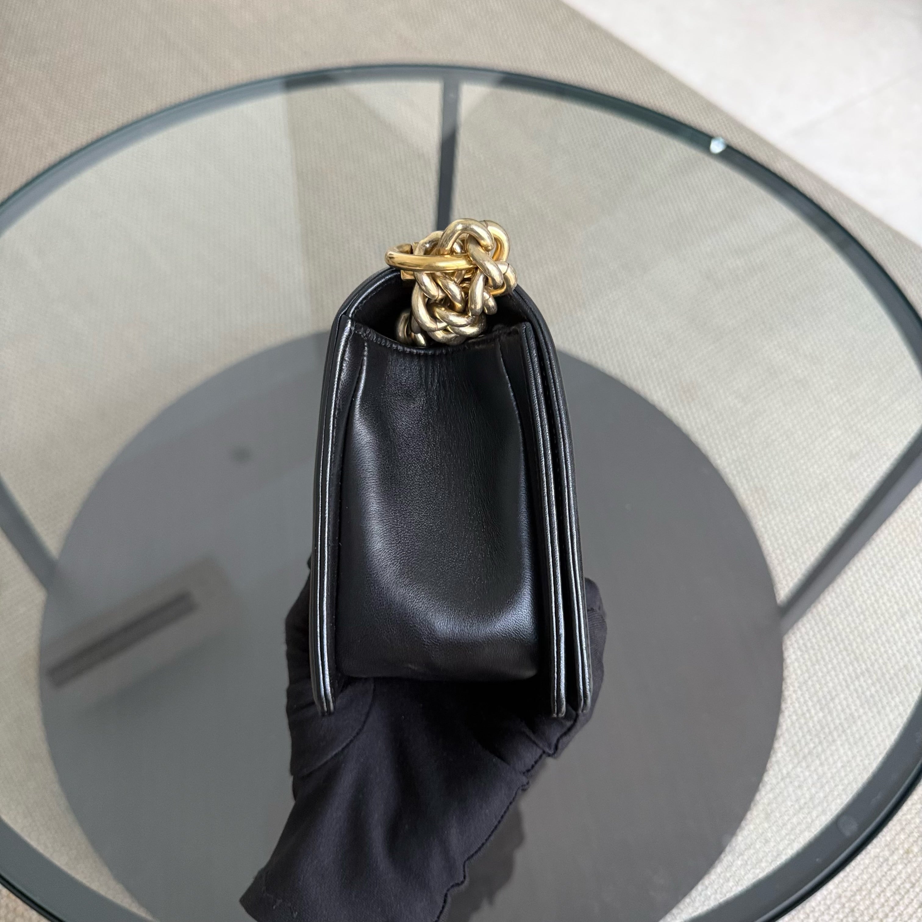 Chanel Boy Medium - Lambskin 25CM Quilted Black Gold Hardware Series 23