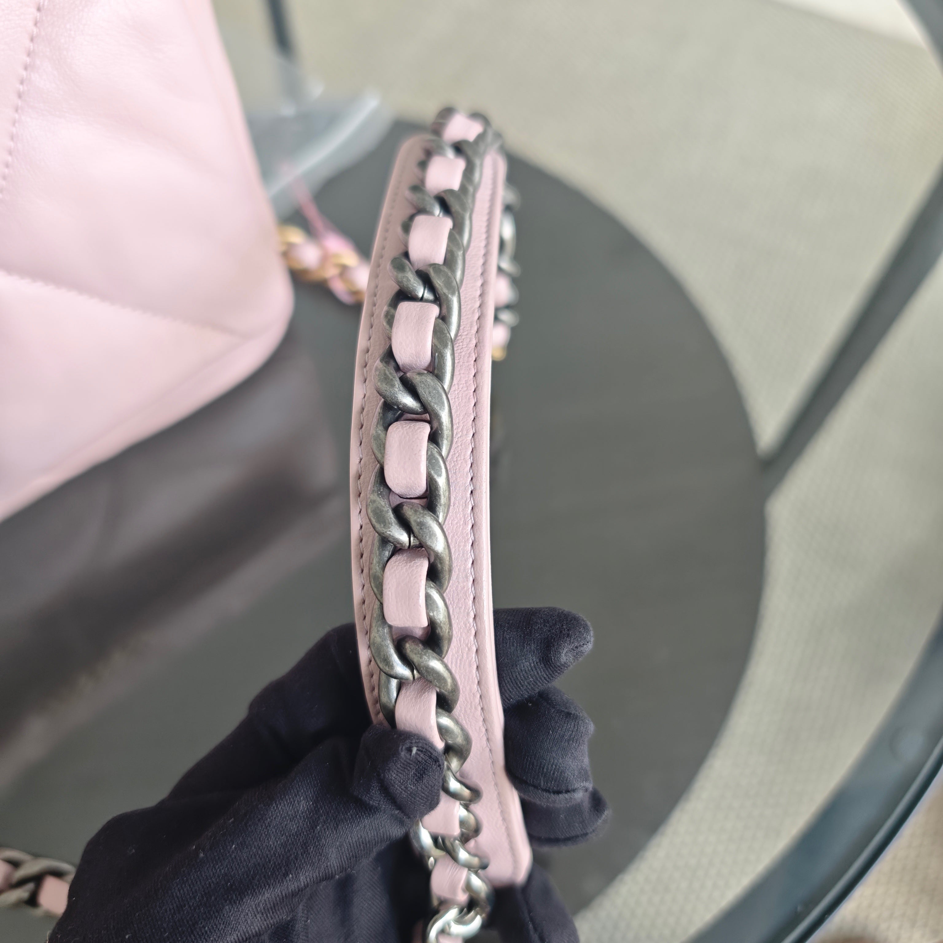 Chanel Small 19 Bag C19 Quilted Light Pink Two Tone Golden Hardware Series 31
