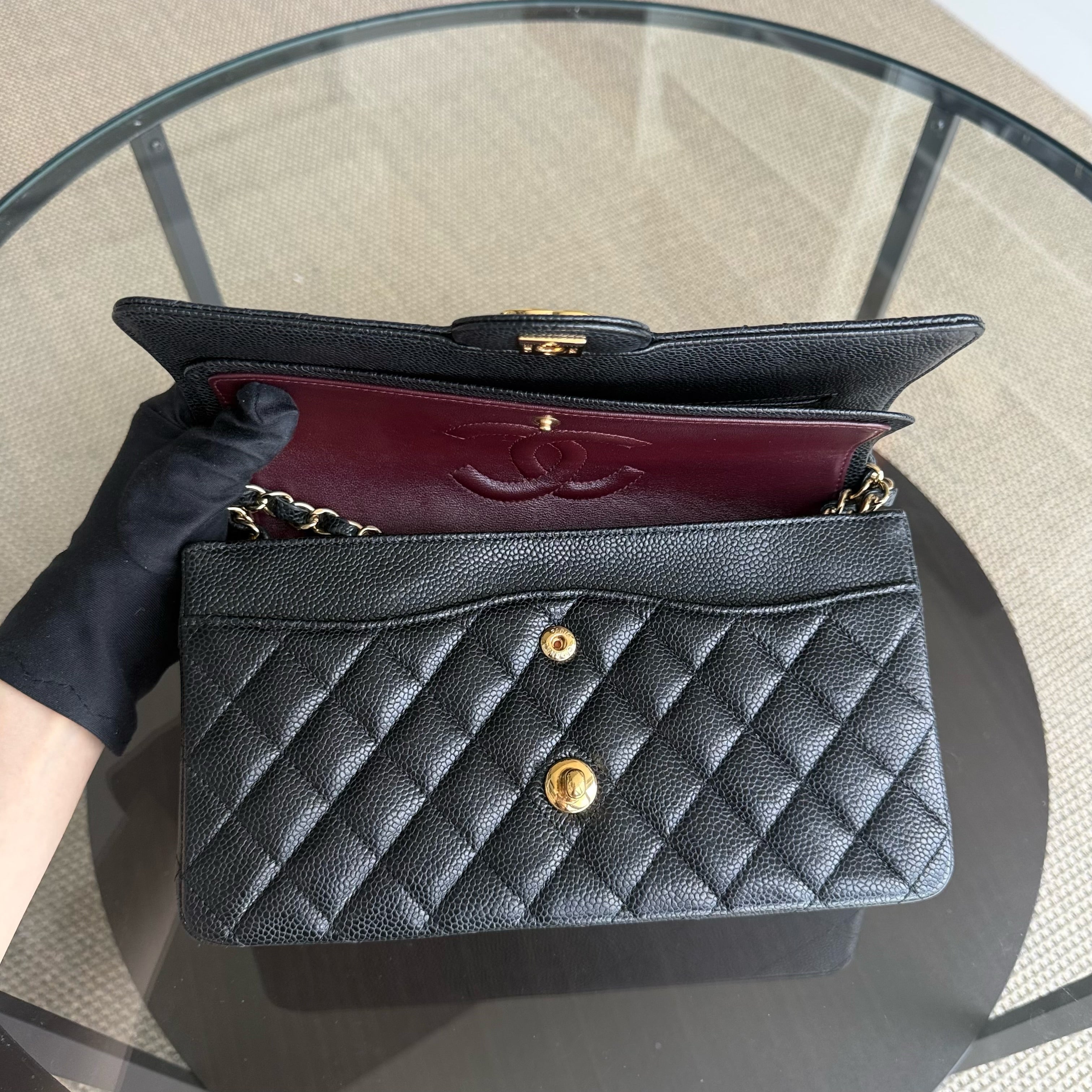 Chanel Classic Flap Medium - Caviar 25CM Quilted Grained Calfskin Black Gold Hardware Series 19