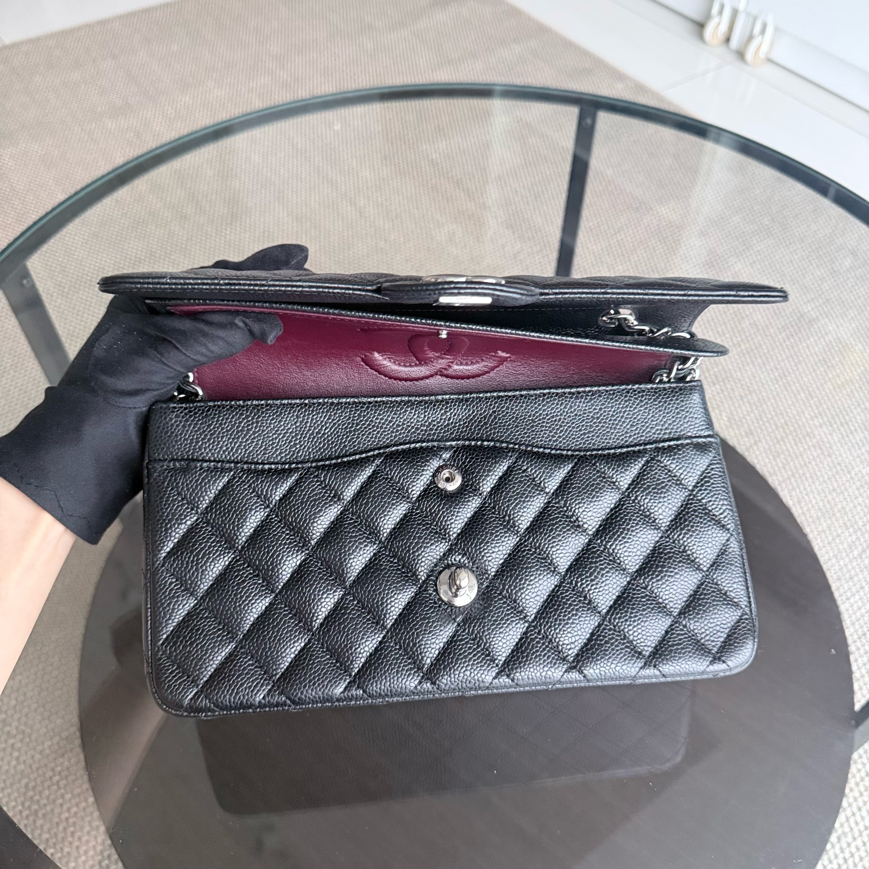 Chanel Classic Flap Medium - Caviar 25CM Quilted Black Silver Hardware Series 25