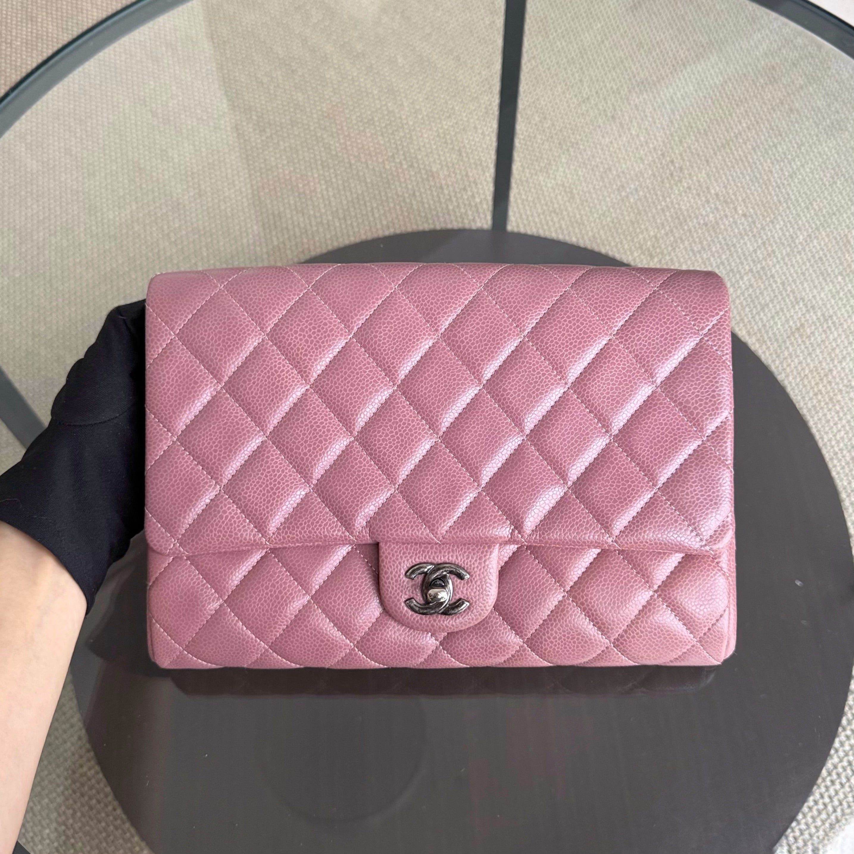 Chanel Timeless Flap - Single Flap Clutch Quilted Caviar Pink Silver Hardware Series 21