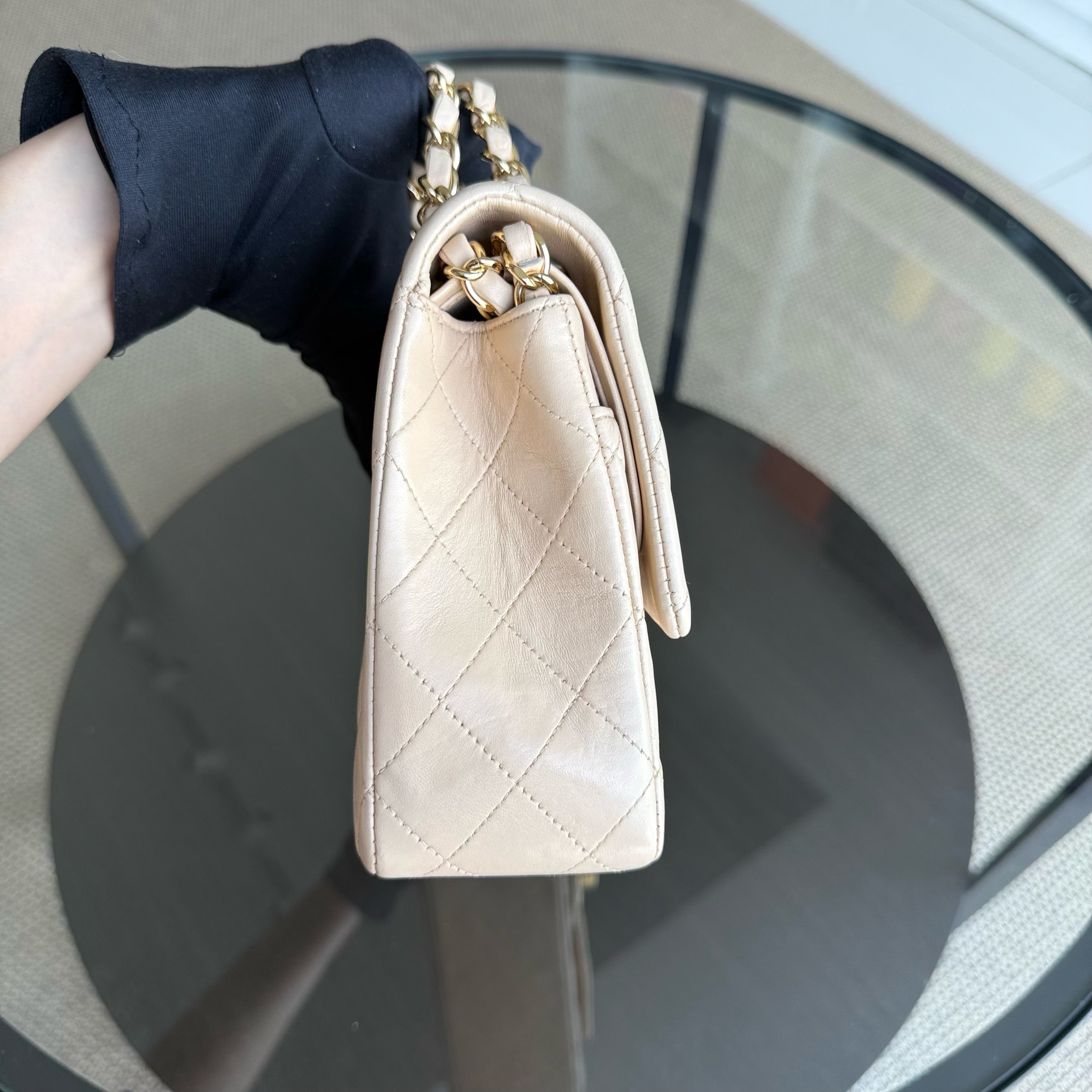 Chanel Classic Flap Medium - 25CM Quilted Lambskin Beige Gold Hardware Series 13