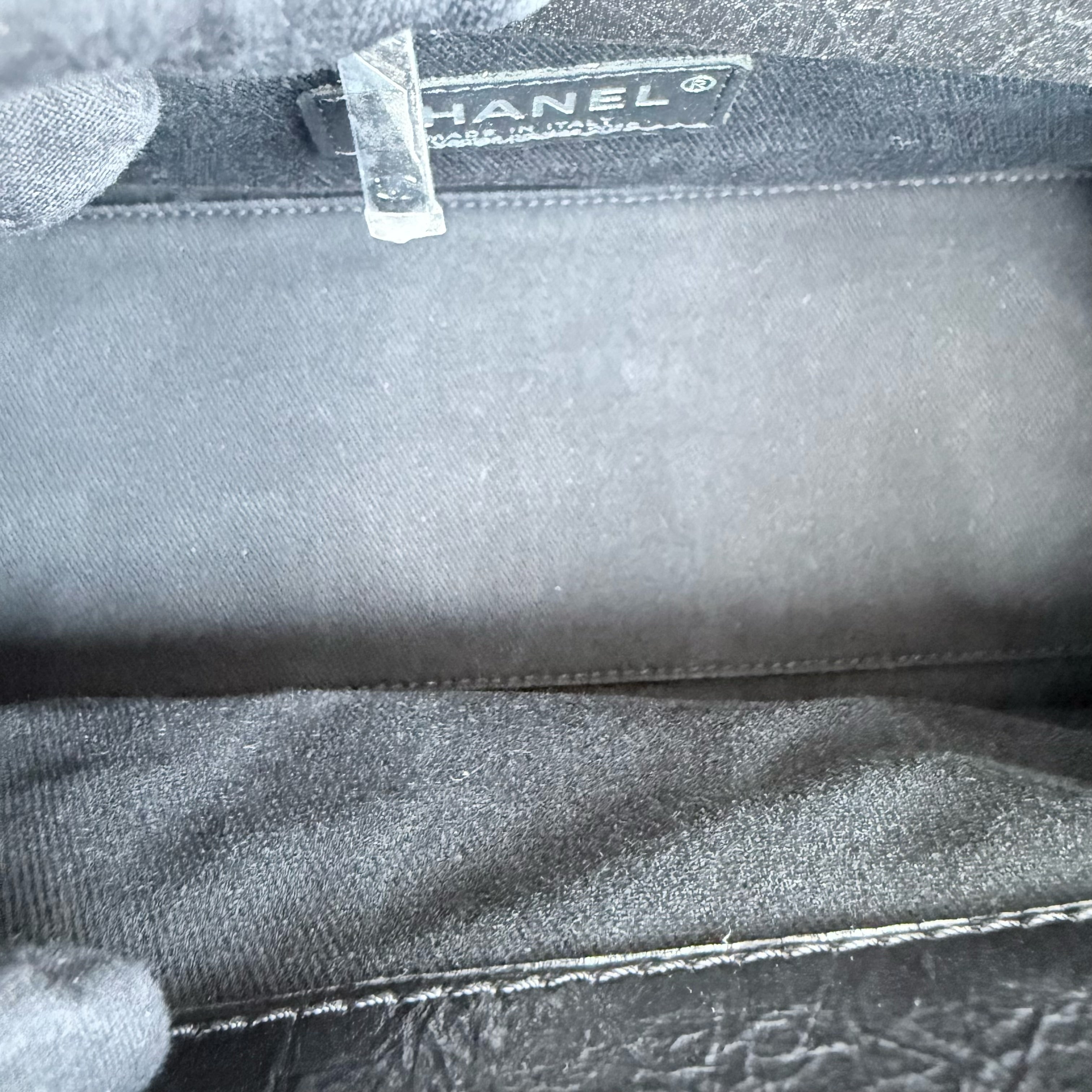 Chanel 2.55 Small Shopping Tote - Quilted Black Glazed Calfskin Silver Hardware Series 20