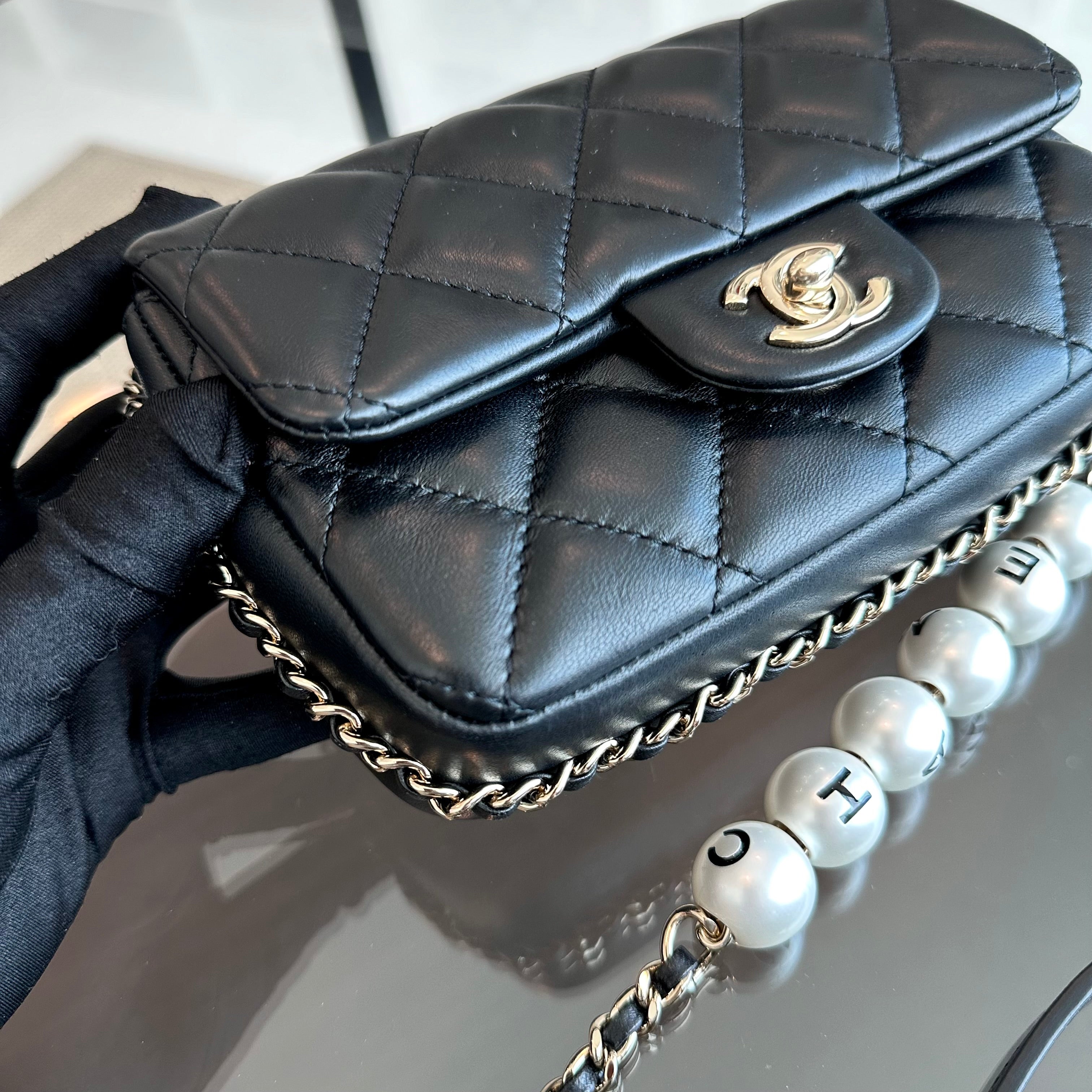 Chanel Pearl Mini Flap Quilted My Previous Lambskin Black GHW No 29