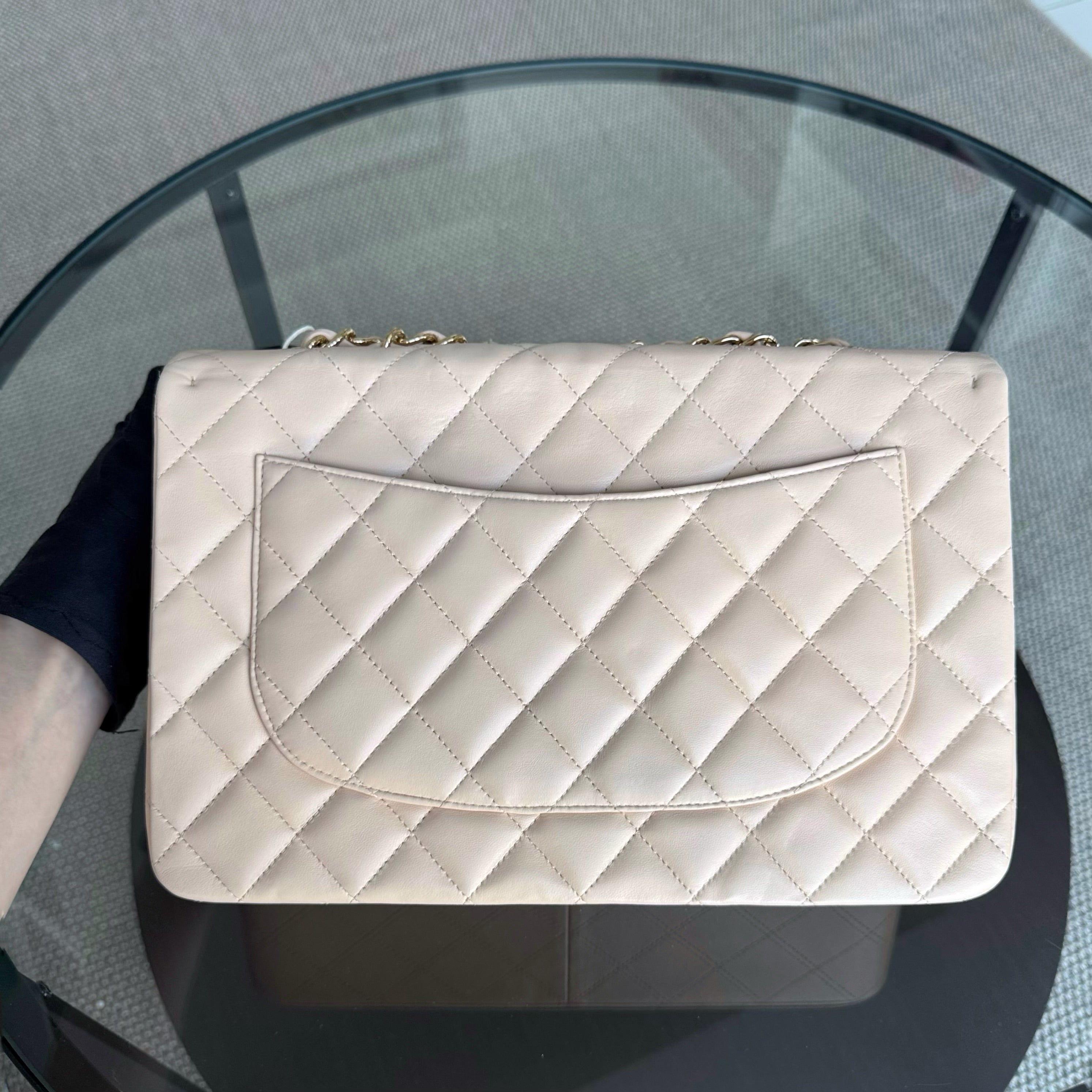 Chanel Classic Flap Jumbo - 30CM Single Flap Quilted Lambskin Beige Gold Hardware Series 13