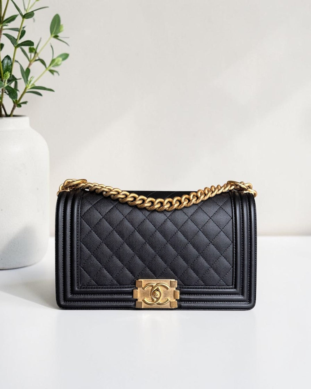 Chanel Boy Medium - Caviar 25CM Quilted Grained Gold Hardware Series 24