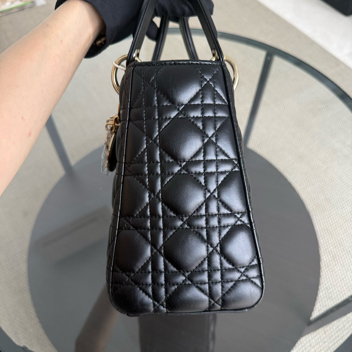Dior Lady Medium - Flap Open Cannage Lambskin Black Gold Hardware NO STRAP