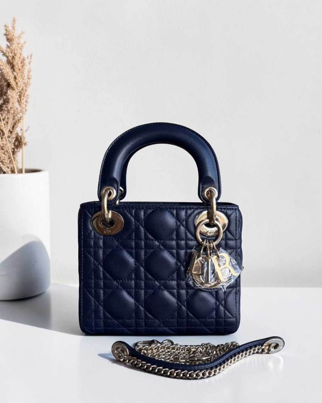 Dior Lady Mini - Cannage Lambskin Dark Blue Gold Hardware Chain Strap