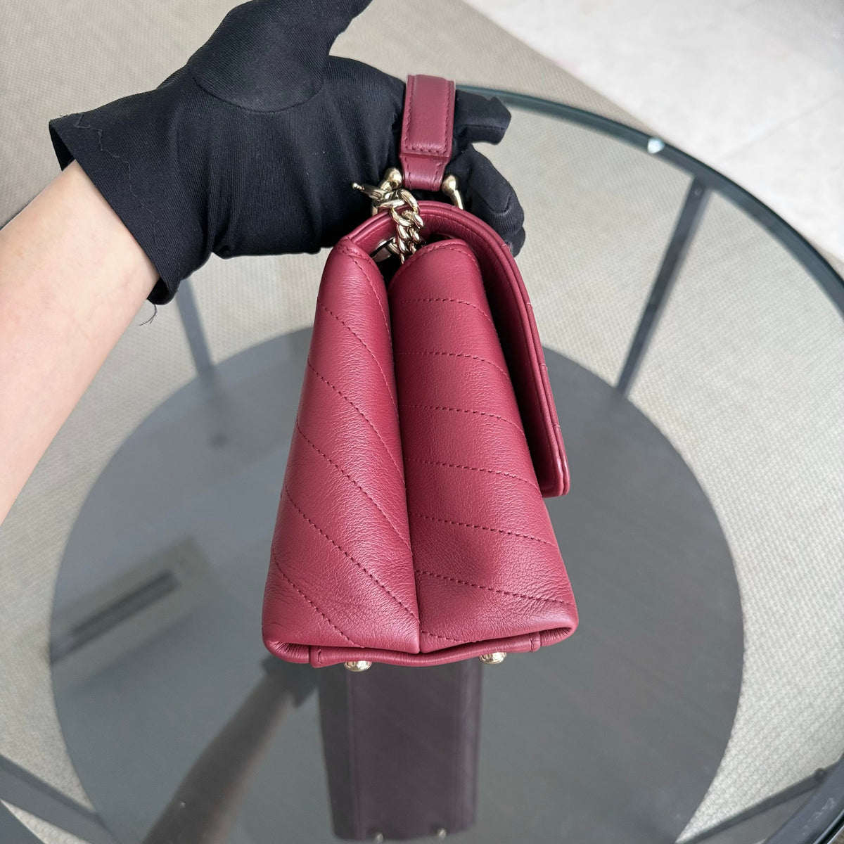 Chanel Handle Medium - 24CM Caviar Quilted Dark Red Gold Hardware Series 25