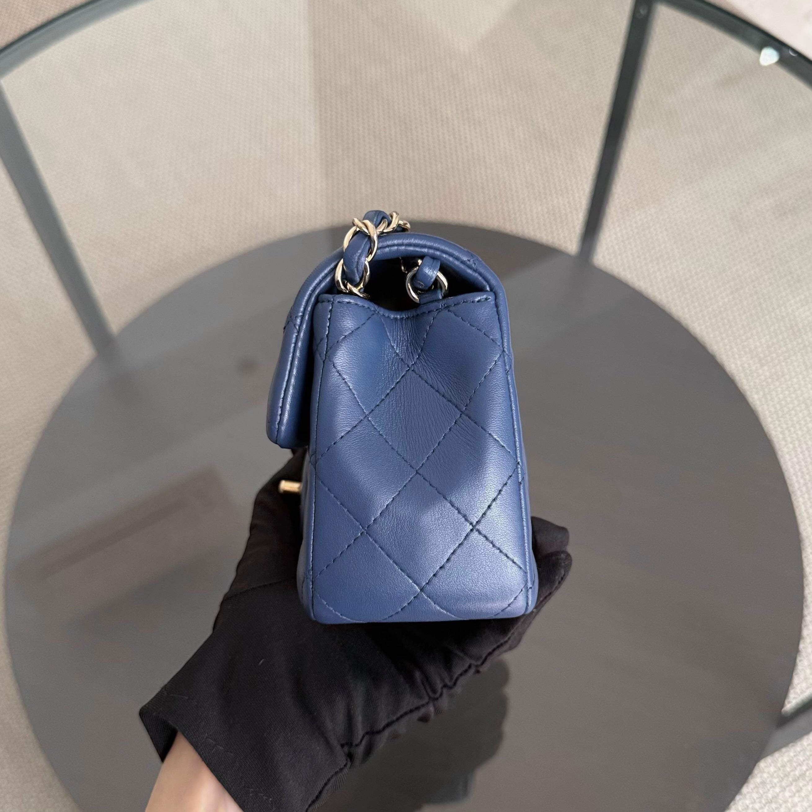 Chanel Mini Rectangle Classic Flap - 20CM Lamskin Quilted Blue Gold Hardware Series 25
