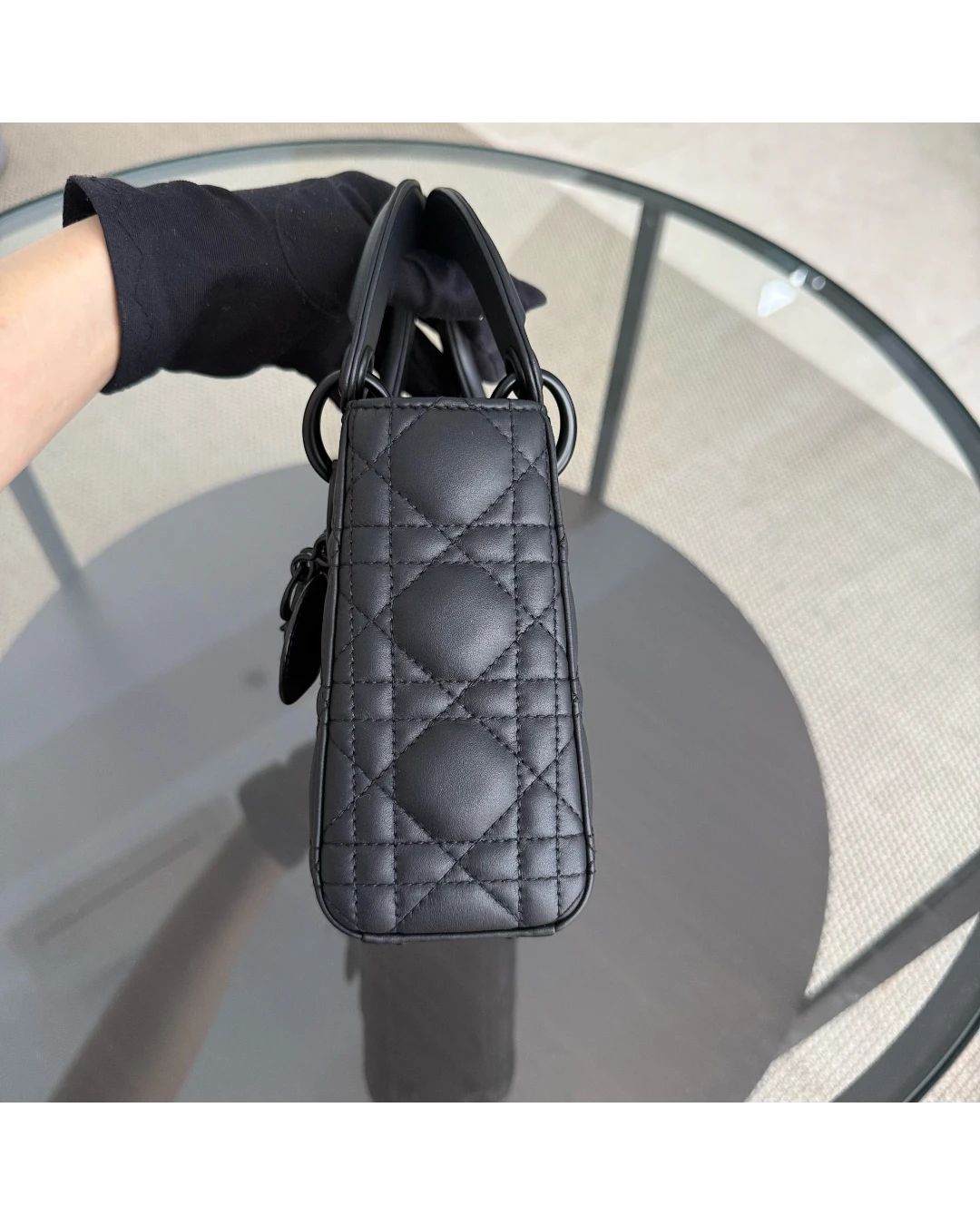 Dior Lady Mini - Cannage Calfskin So Black Black Hardware Chain Strap