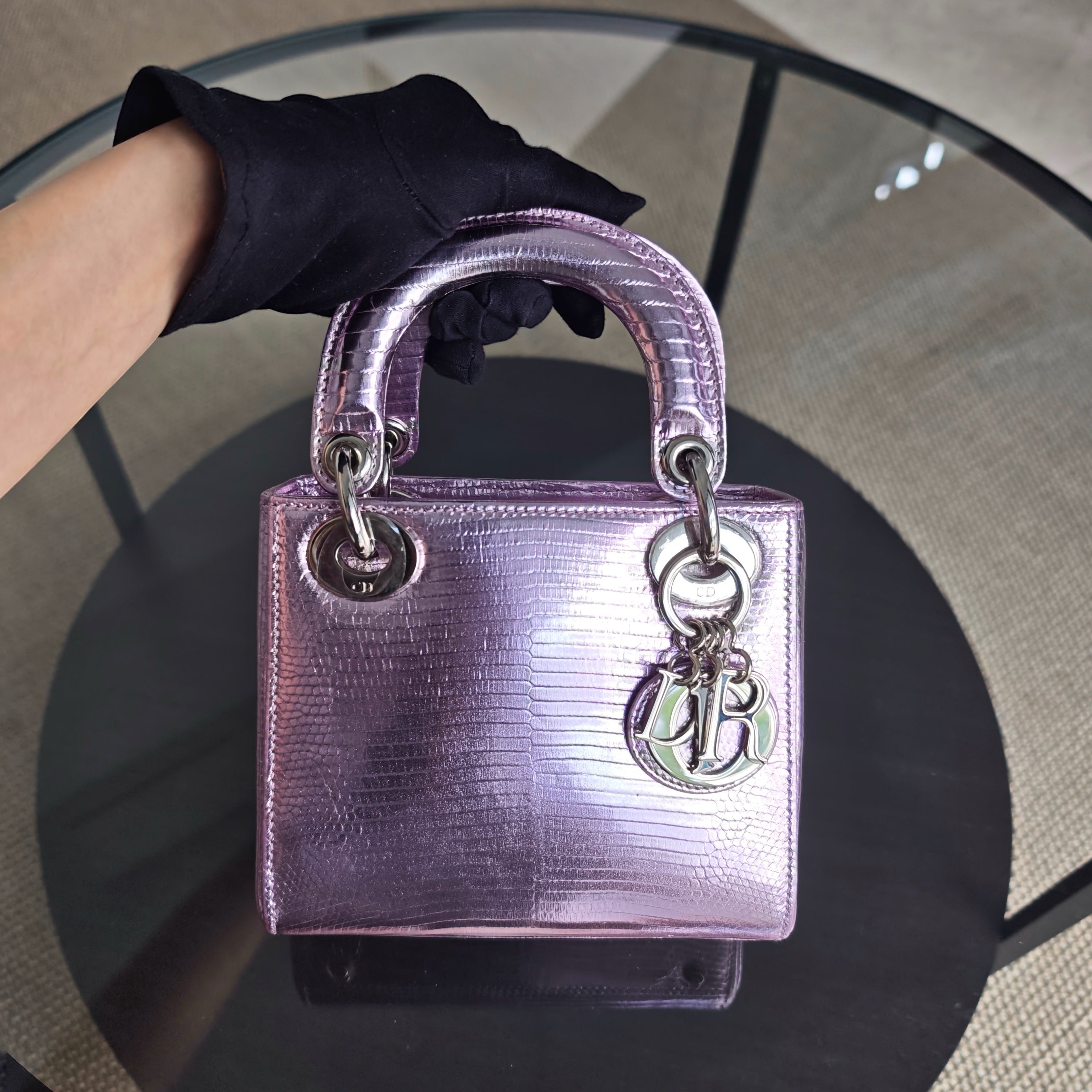 Dior Lady Mini - Exotic Lizard Light Purple Silver Hardware