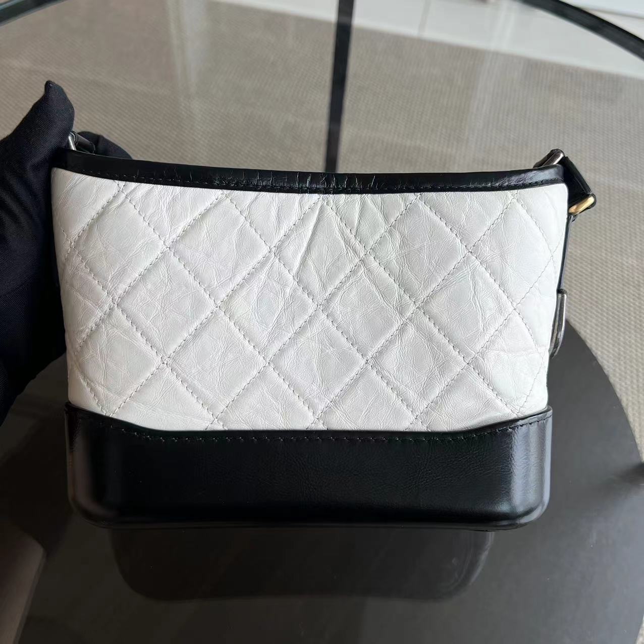 Chanel Small Gabrielle Hobo Quilted Calfskin Black White Two-tone Hardware