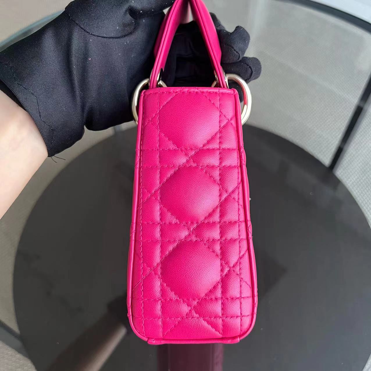 Dior Lady Mini Lambskin Cannage Hot Pink Golden Hardware