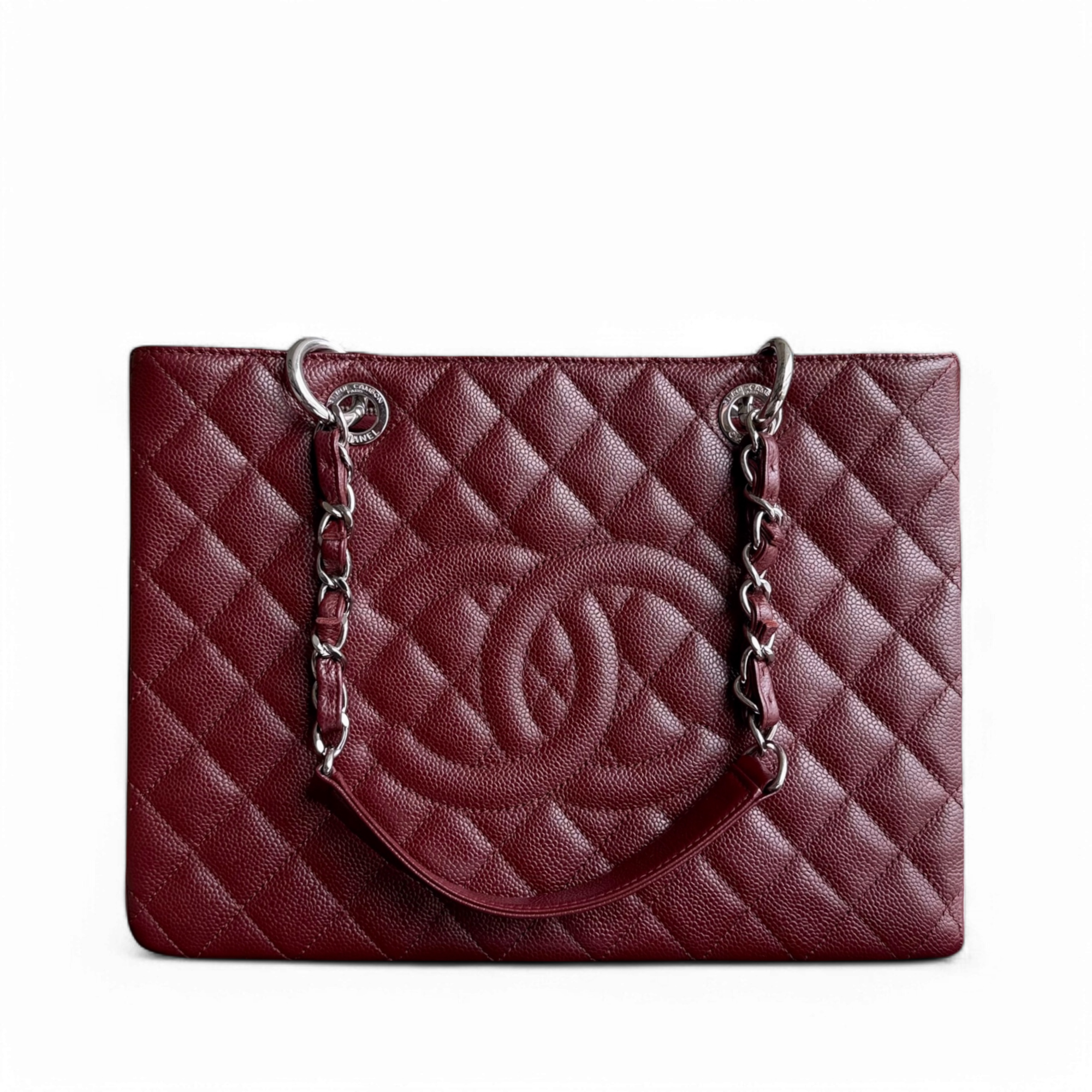 Chanel GST Grand Shopping Tote - Burgundy Caviar Quilted Silver Hardware Series 18