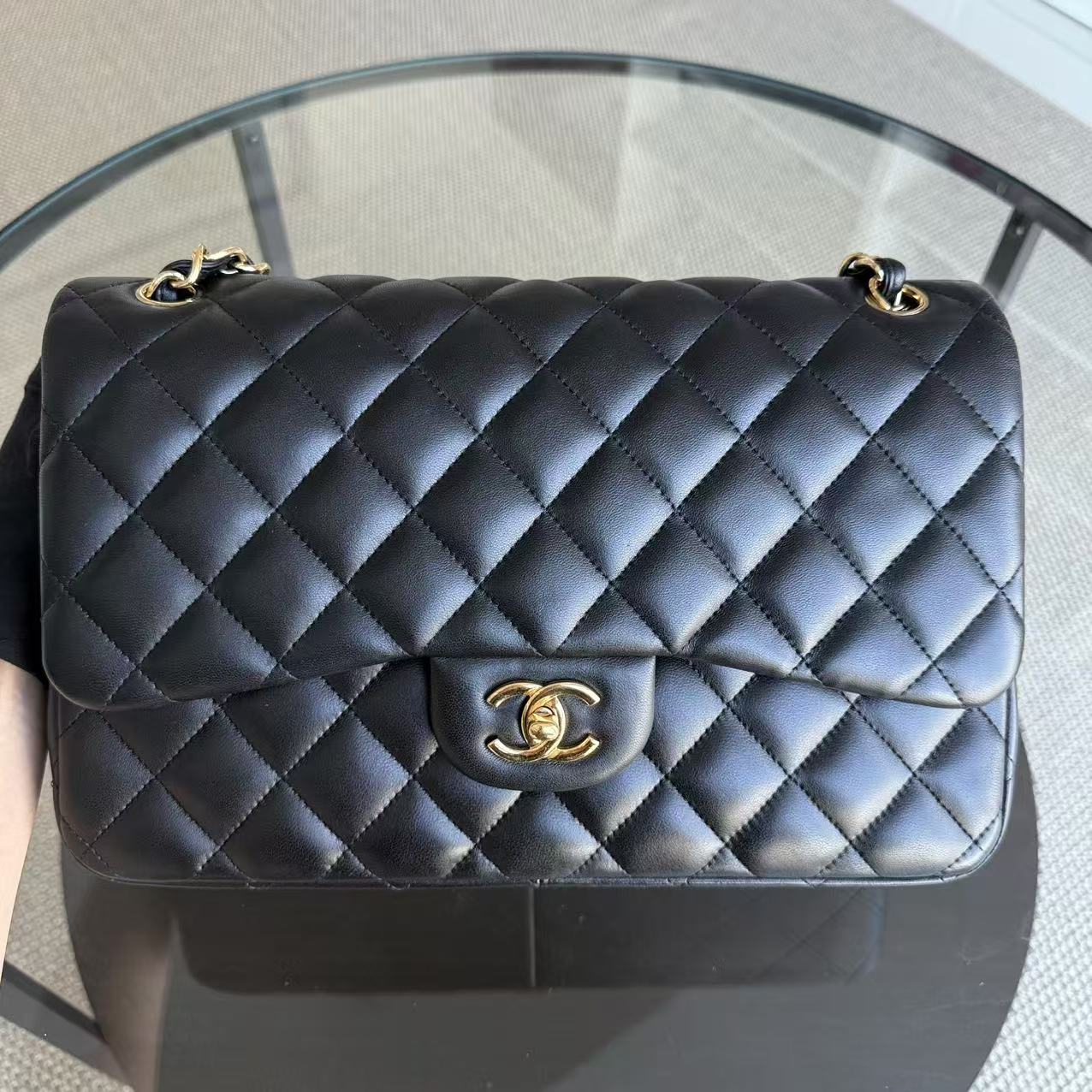 Chanel Classic Flap Jumbo - Double Flap 30CM Lambskin Quilted Black Gold Hardware Series 14