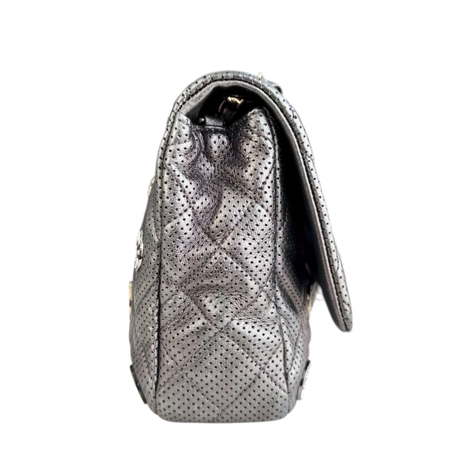 Chanel Seasonal Flap - Cruise Paris-Dubai Medals 2015 Perforated Calfskin Gray Grey Silver Hardware Series 20