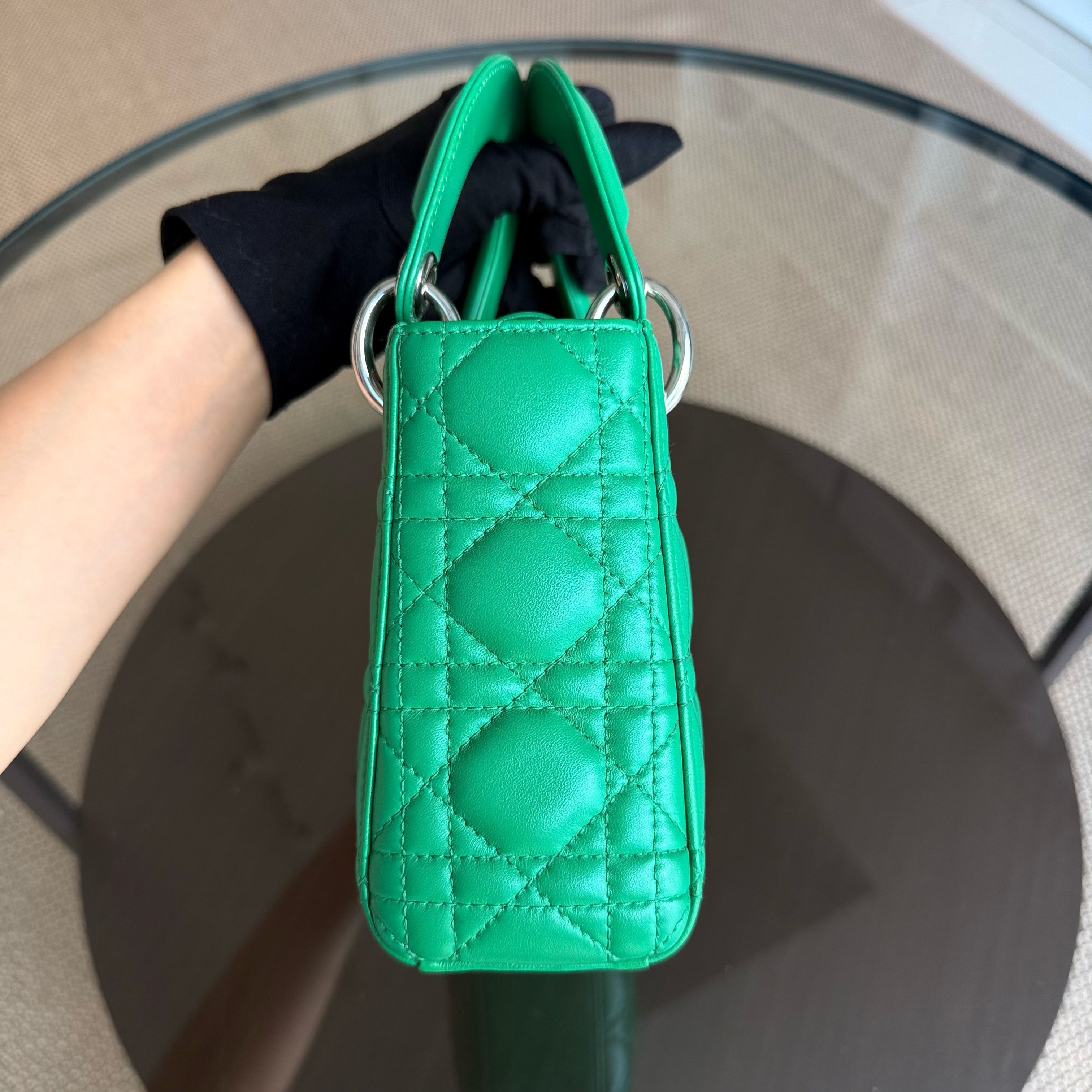 Dior Lady Mini - Cannage Lambskin Jade Green Silver Hardware Adjustable Strap