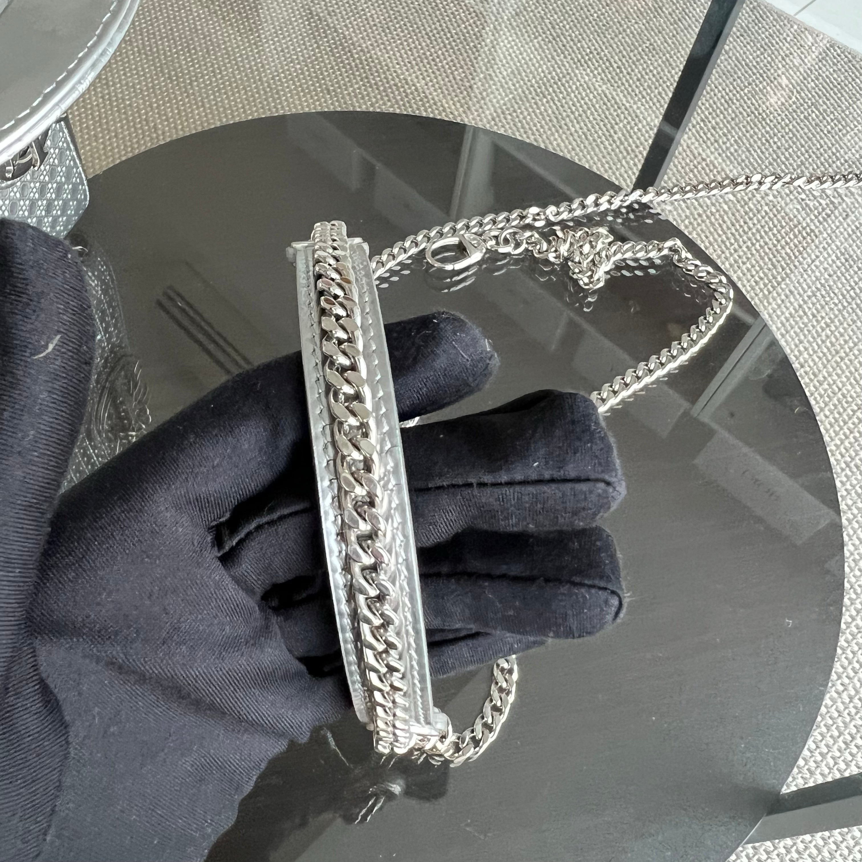 Dior Lady Mini - Metallic Calfskin Micro Cannage Silver Hardware Chain strap