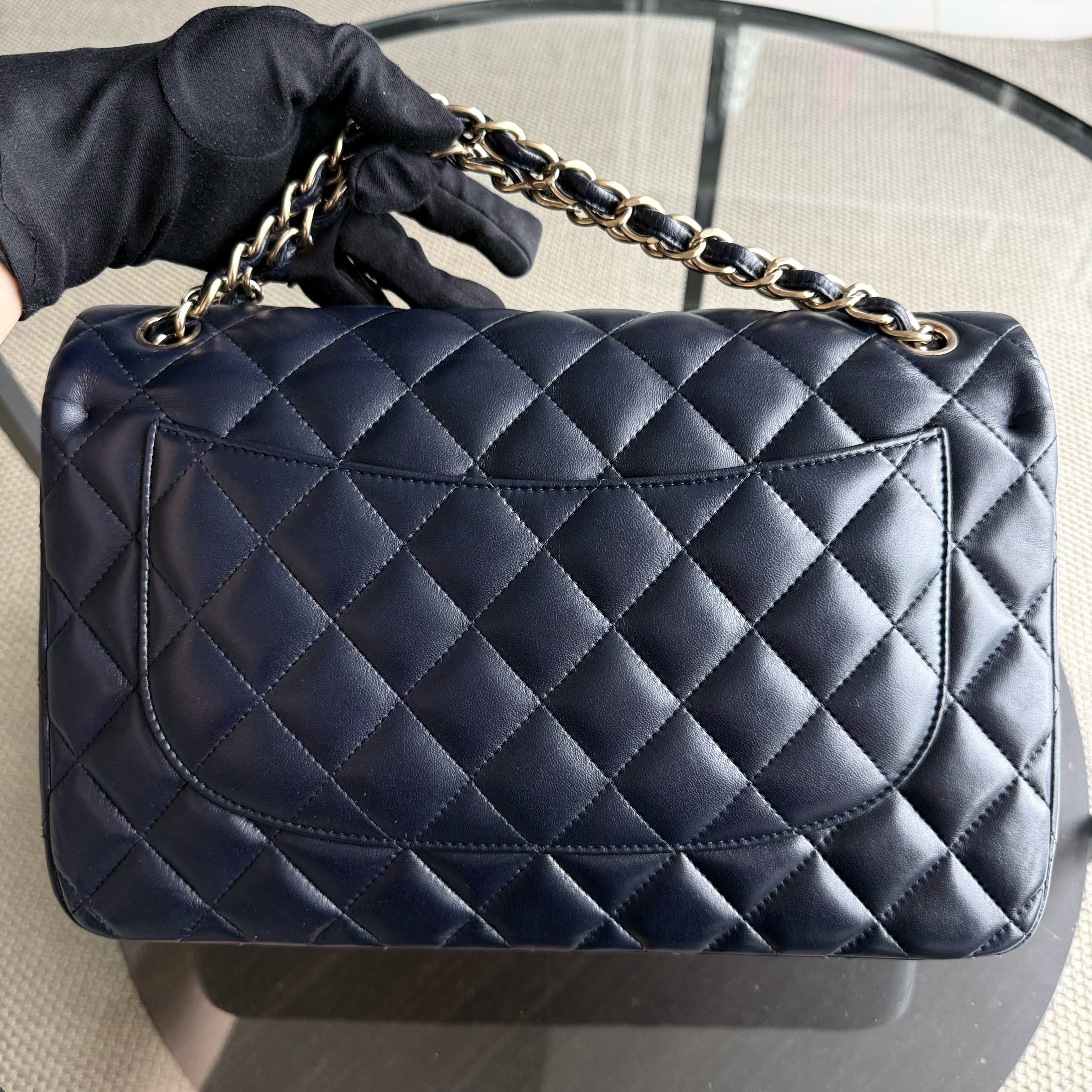 Chanel Classic Flap Jumbo - Double Flap 30CM Quilted Lambskin Dark Midnight Blue Gold Hardware Series 20