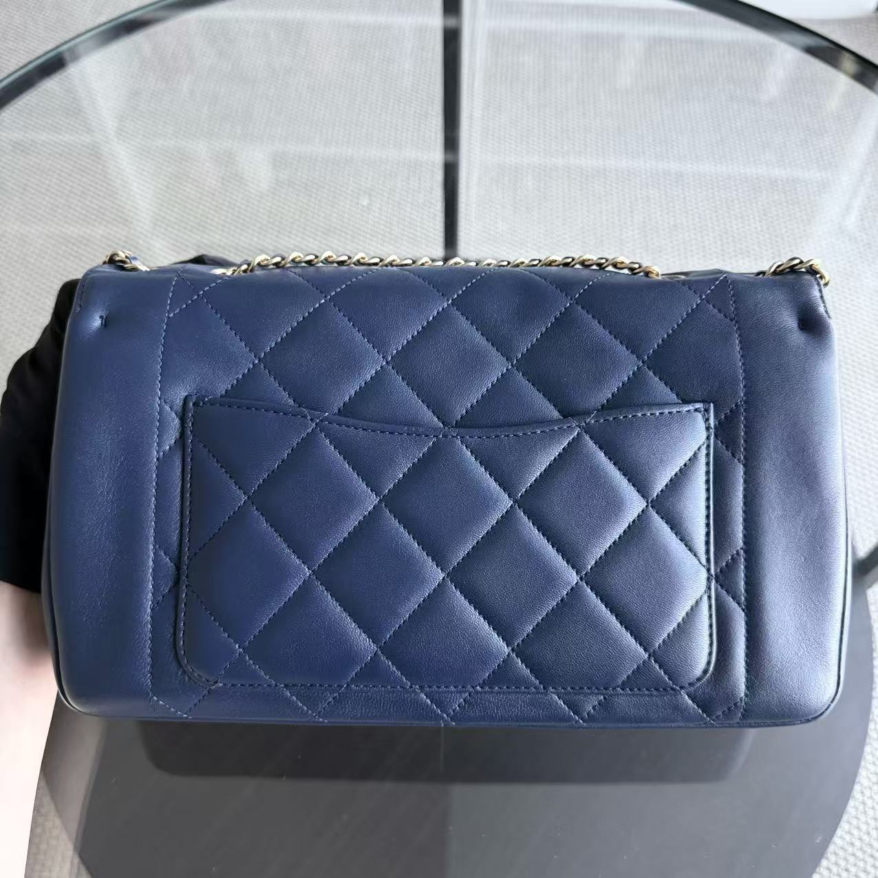 *Rare 2015 Re-issue* Chanel Diana - 28CM Quilted Lambskin Dark Blue Gold Hardware Series 20