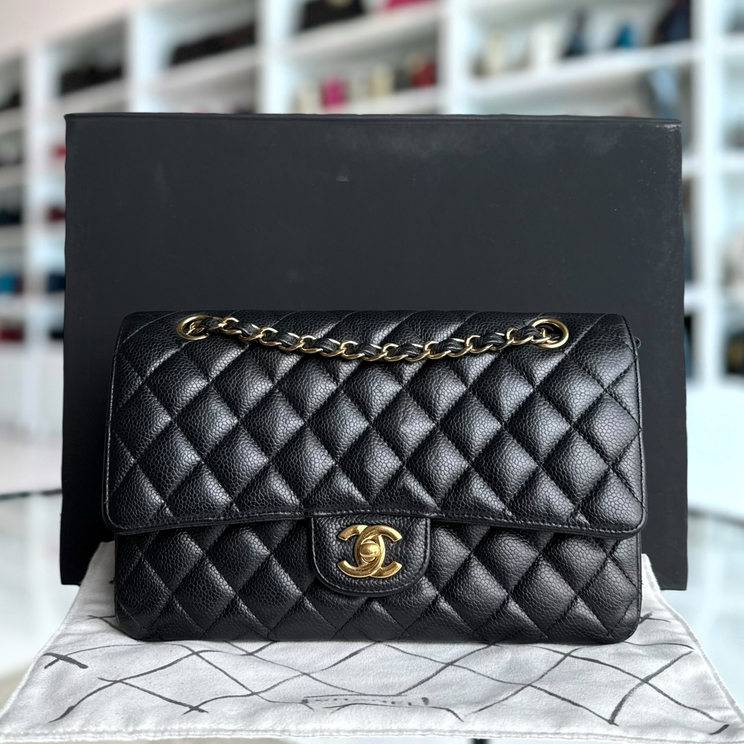 Chanel Classic Flap Medium - Caviar 25CM Quilted Black Gold Hardware Series 27