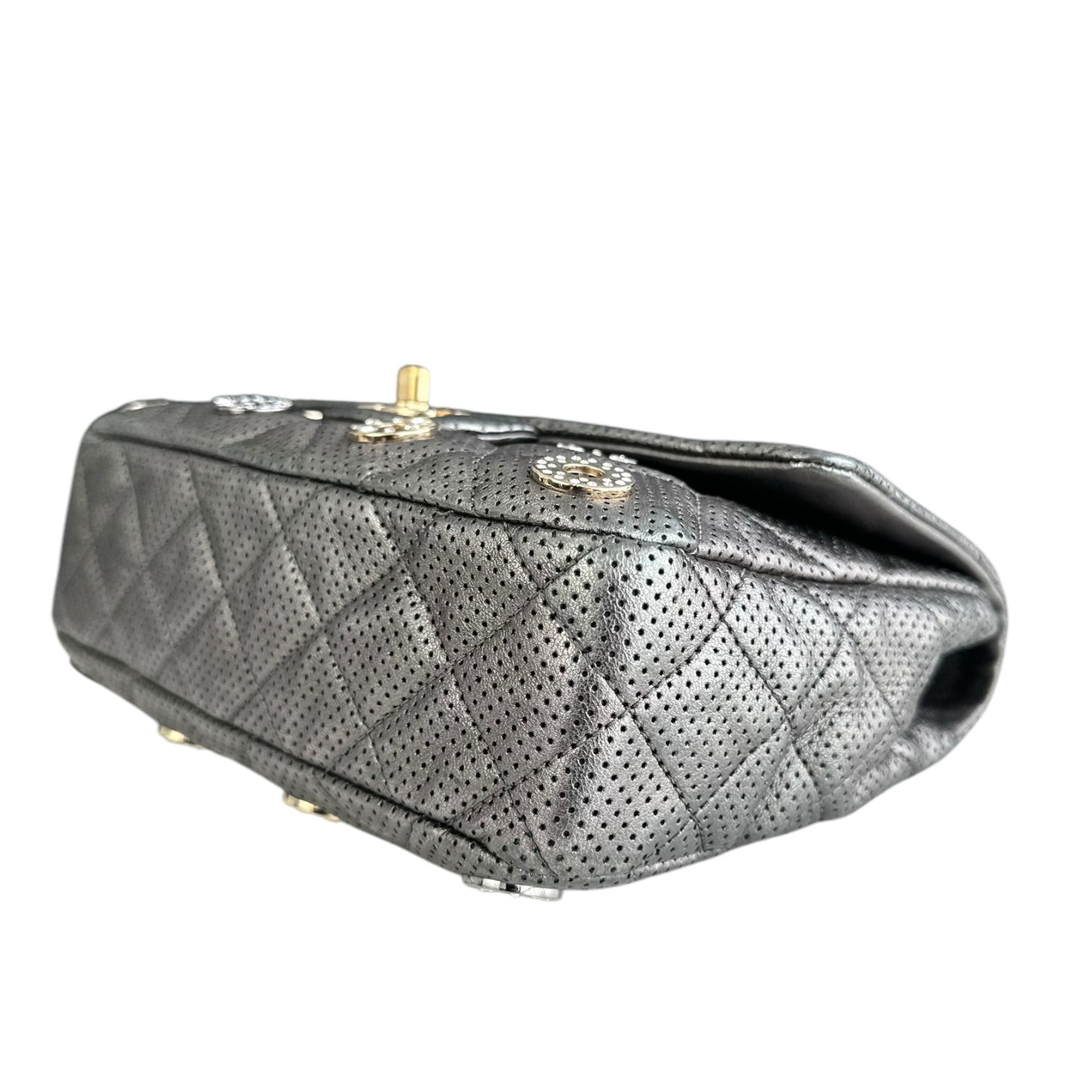 Chanel Seasonal Flap - Cruise Paris-Dubai Medals 2015 Perforated Calfskin Gray Grey Silver Hardware Series 20