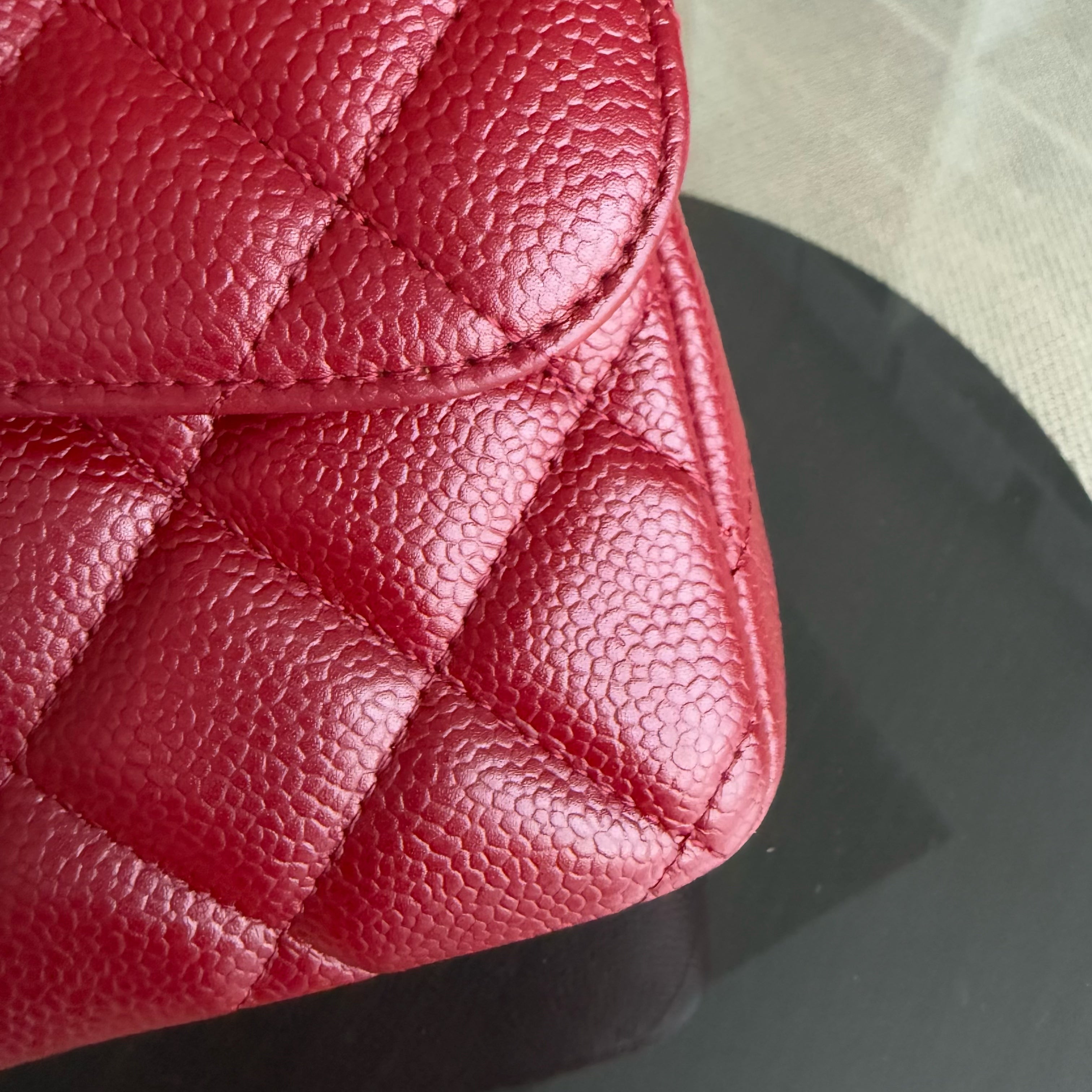 Chanel Classic Flap Jumbo - Caviar 30CM Single Flap Quilted Burgundy Dark Red Silver Hardware Series 13