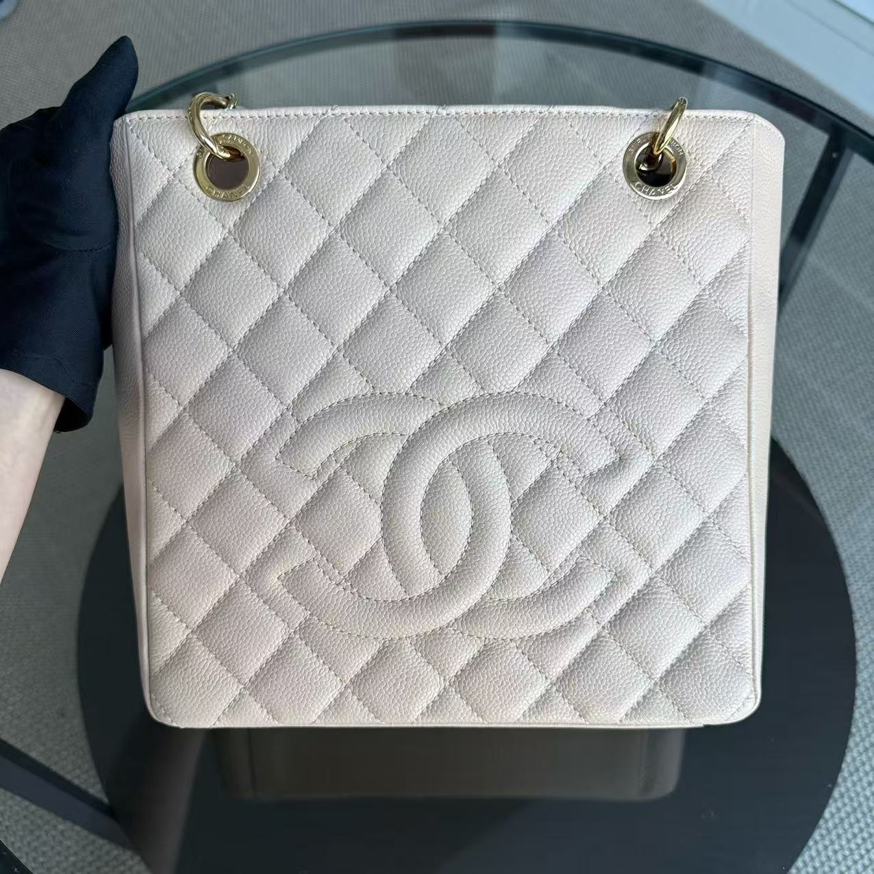 Chanel PST Petite Shopping Tote - Caviar Quilted Beige Gold