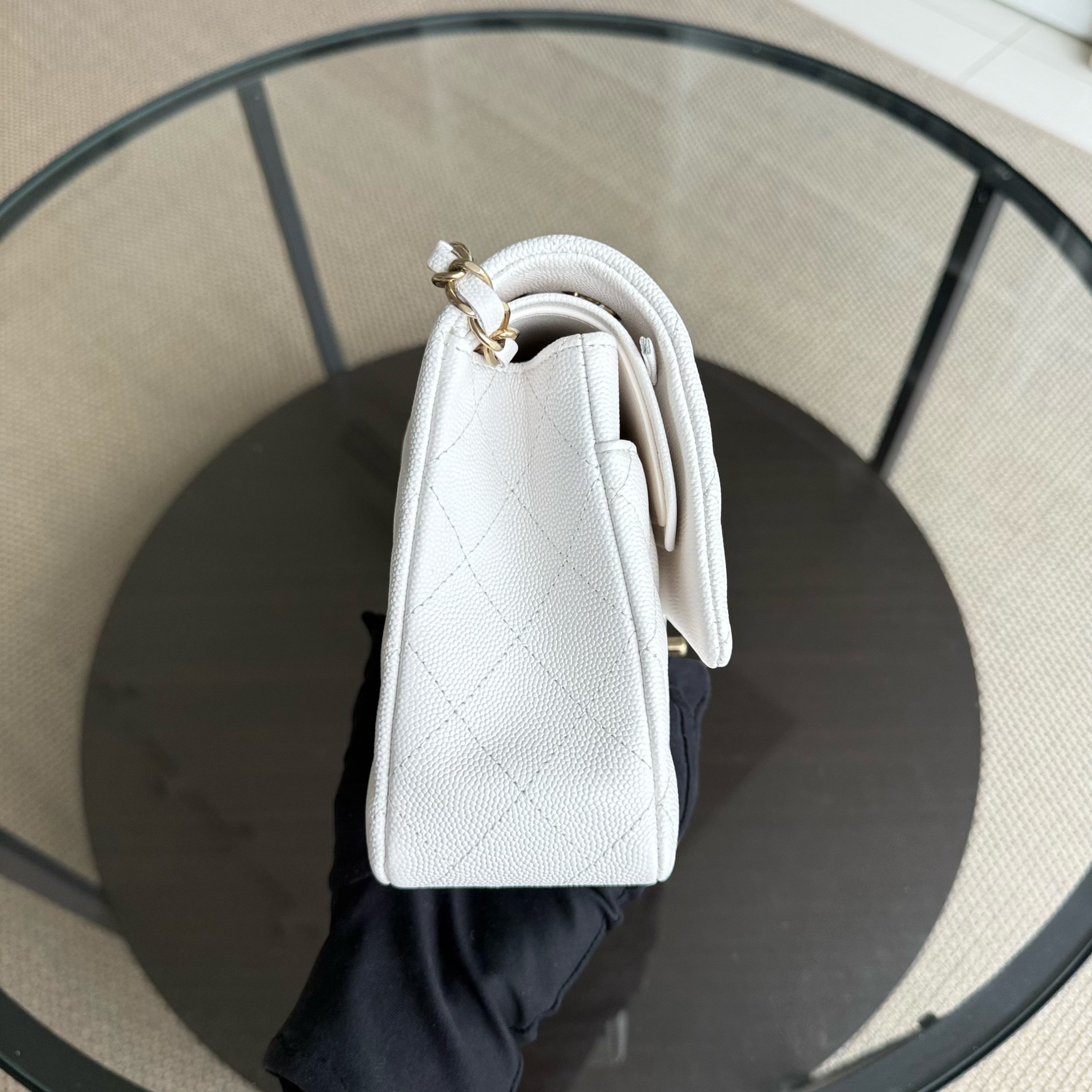 Chanel Classic Flap Medium - Caviar 25CM Quilted Snow White Gold Hardware Microchip