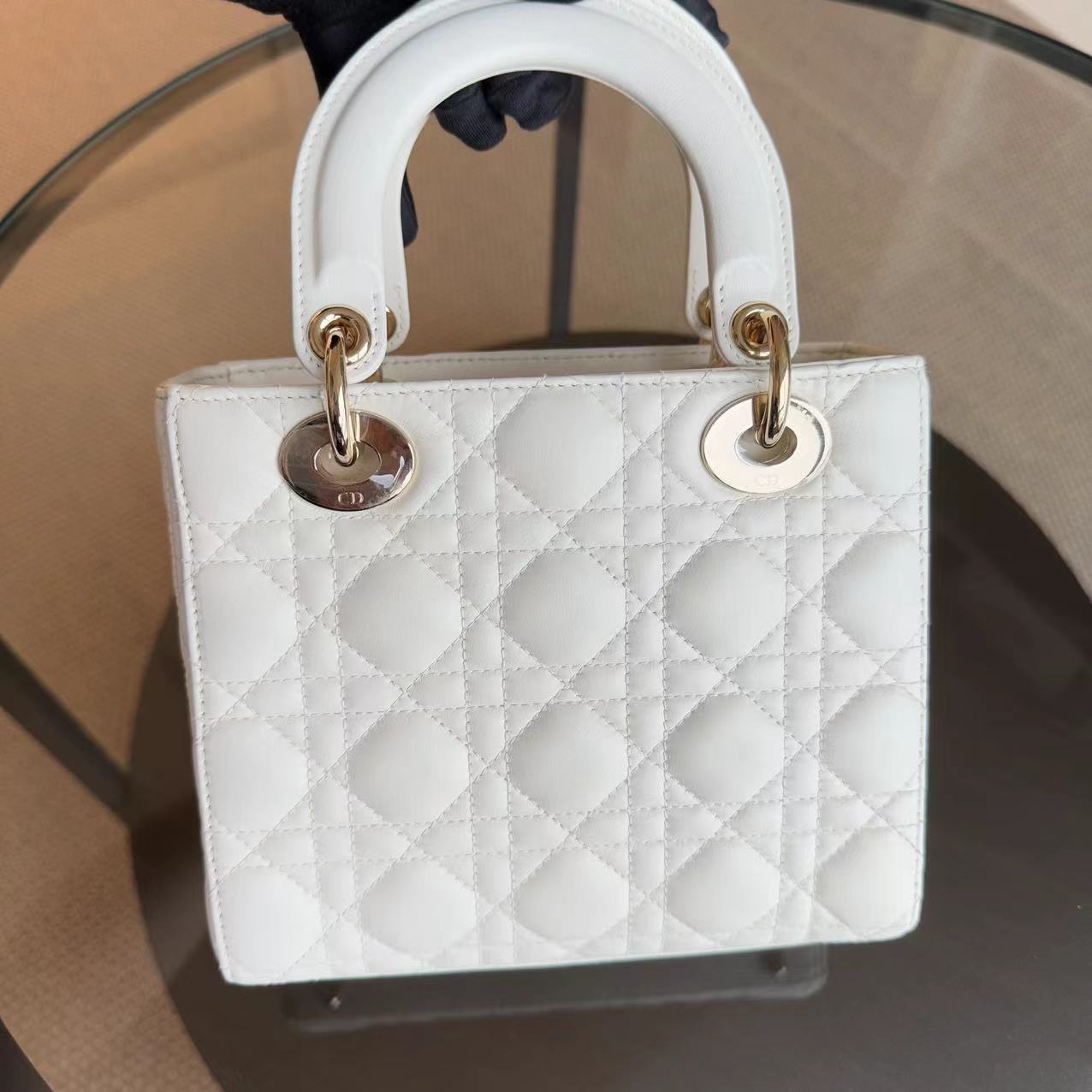 Dior Lady Small ABC - Cannage Lambskin Snow White Gold Hardware MyABC Strap