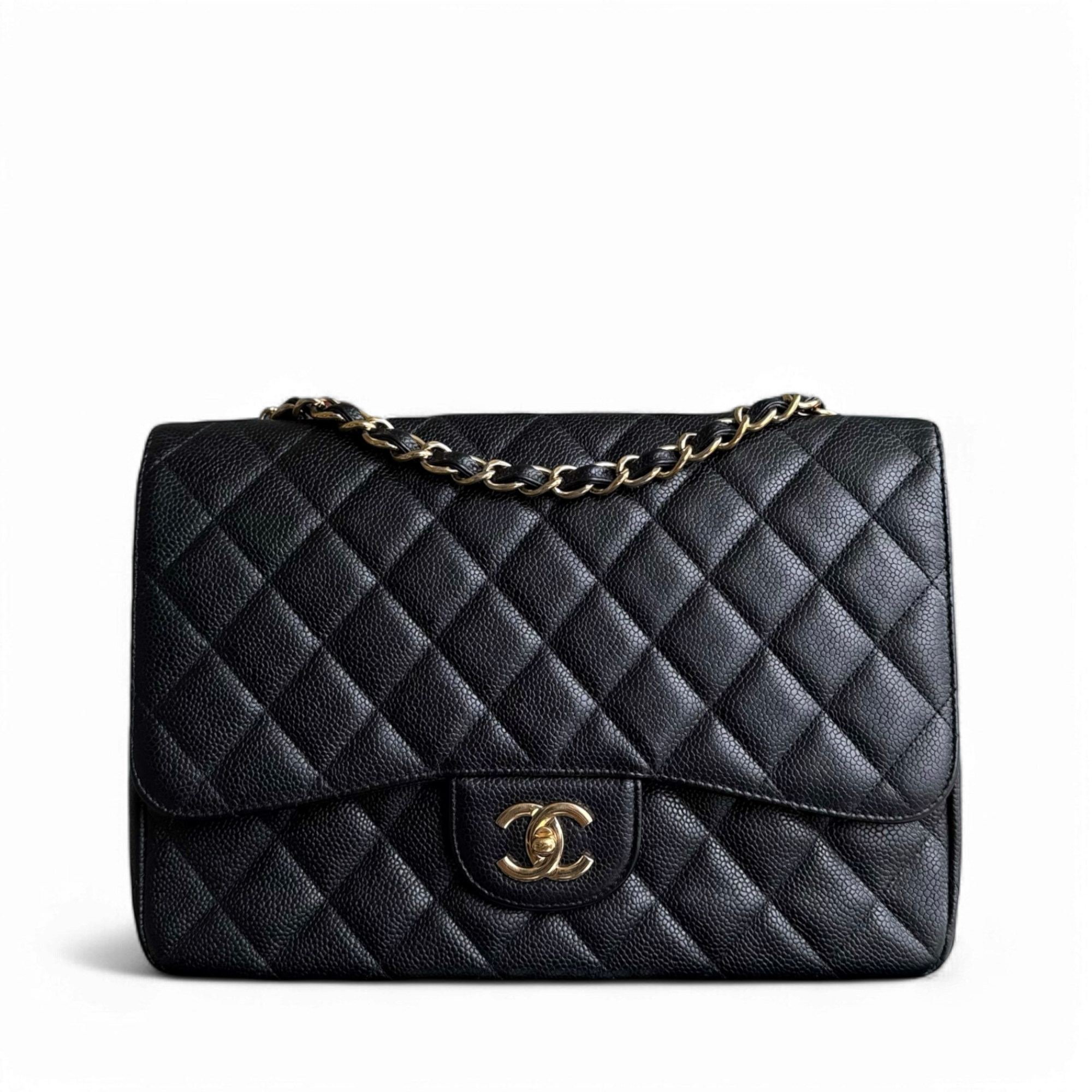 Chanel Classic Flap Maxi - Caviar 33CM Single Flap Black Gold Hardware Series 13