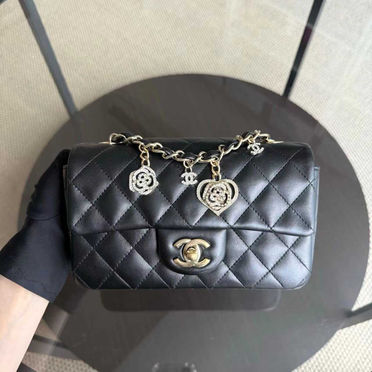 Chanel Classic Flap Mini - 20CM Rectangle Classic Flap Valentine Quilted Lambskin Black Golden Hardware Series 19