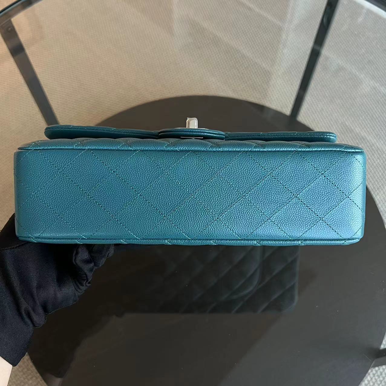 *Unused* Chanel Classic Flap Medium - Caviar Quilted Calfskin Green Blue SHW No 26