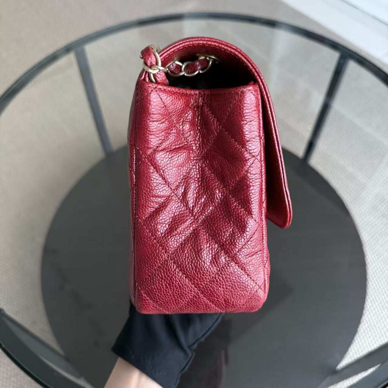 Chanel Two-Tone Crumpled Flap - Caviar 29CM Quilted Red Gold Hardware Series 21