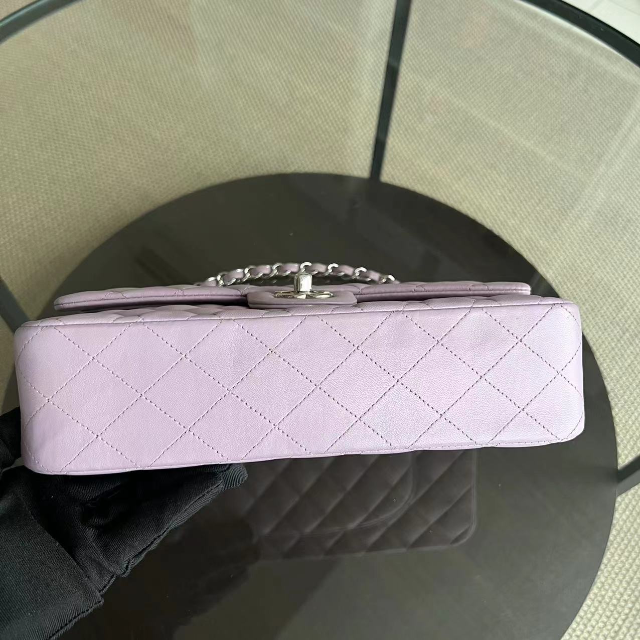 Chanel Medium Classic Flap Double Flap Quilted Lambskin Violet Silver Hardware Series 17