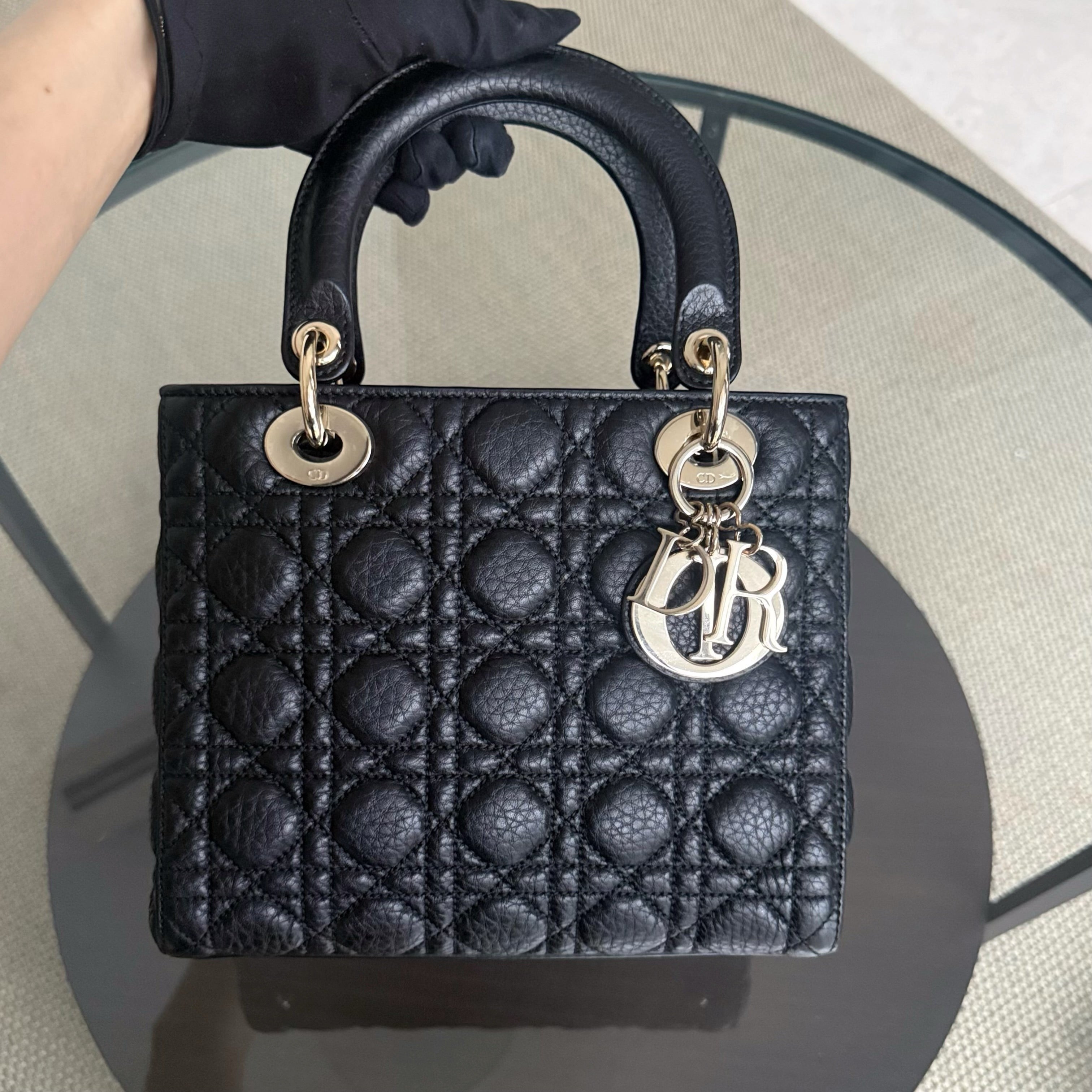 Dior Lady Medium Flap - Cannage Calfskin Black Gold Hardware No Strap