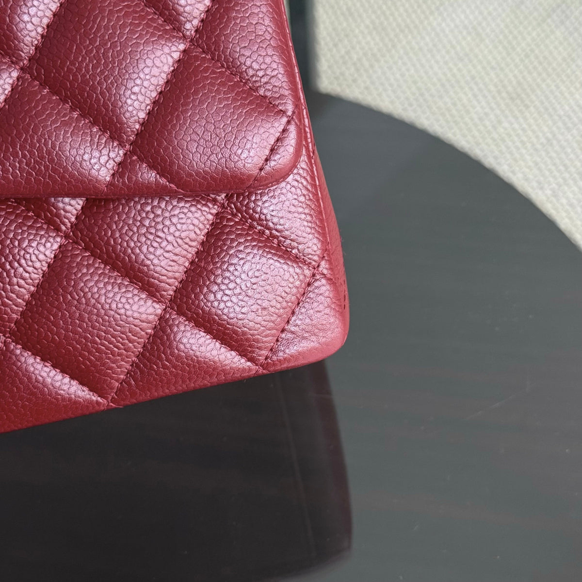 Chanel Classic Flap Maxi - Caviar 33CM Double Flap Burgundy Silver Hardware Series 15