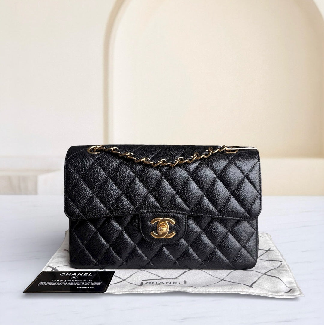 Chanel Classic Flap Small - Caviar 23CM Quilted Black Gold Hardware Series 25