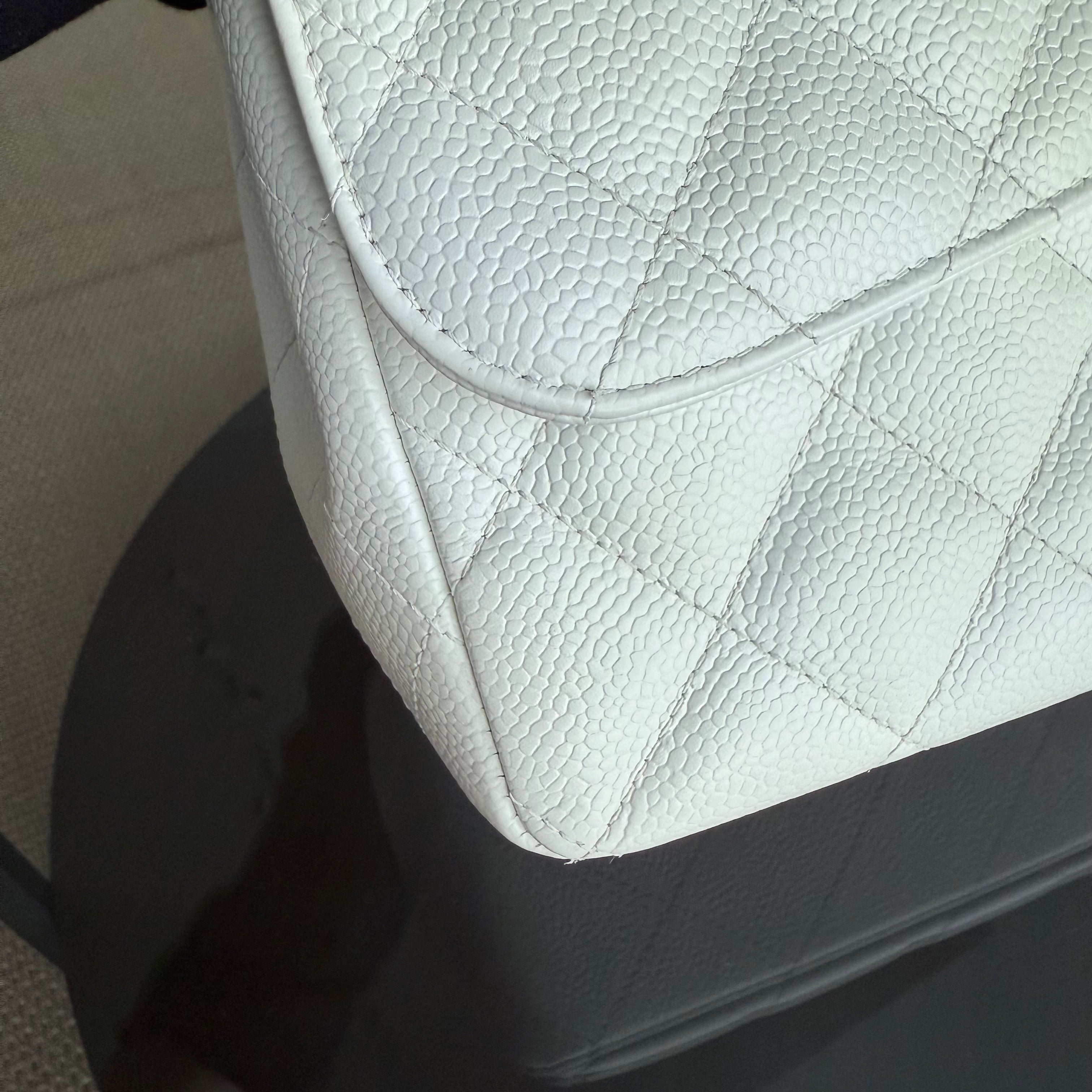 Chanel Classic Flap Jumbo - Caviar 30CM Single Flap Quilted Snow White Silver Hardware Series 13