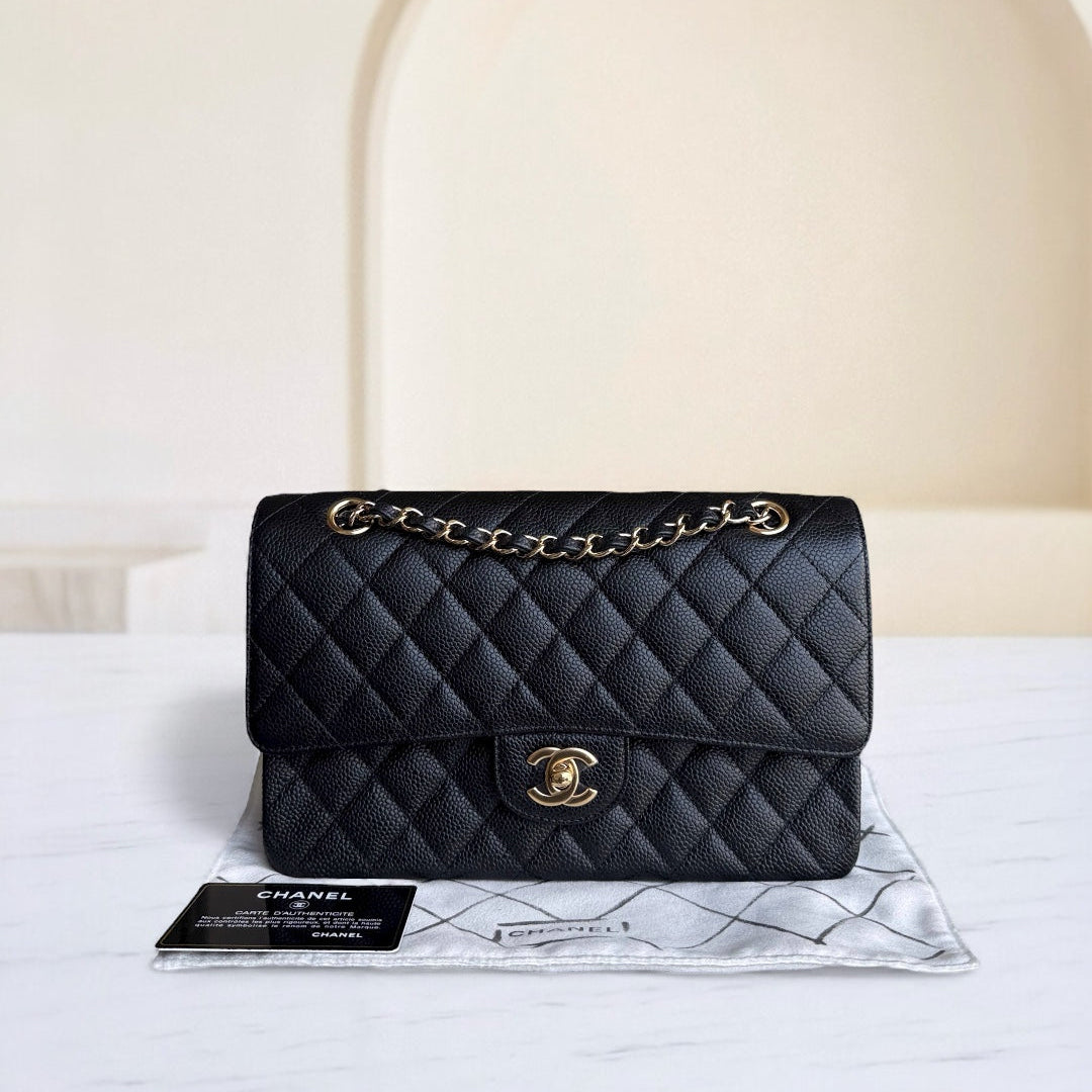 Chanel Classic Flap Medium - Caviar 25CM Quilted Black Gold Hardware Series 17