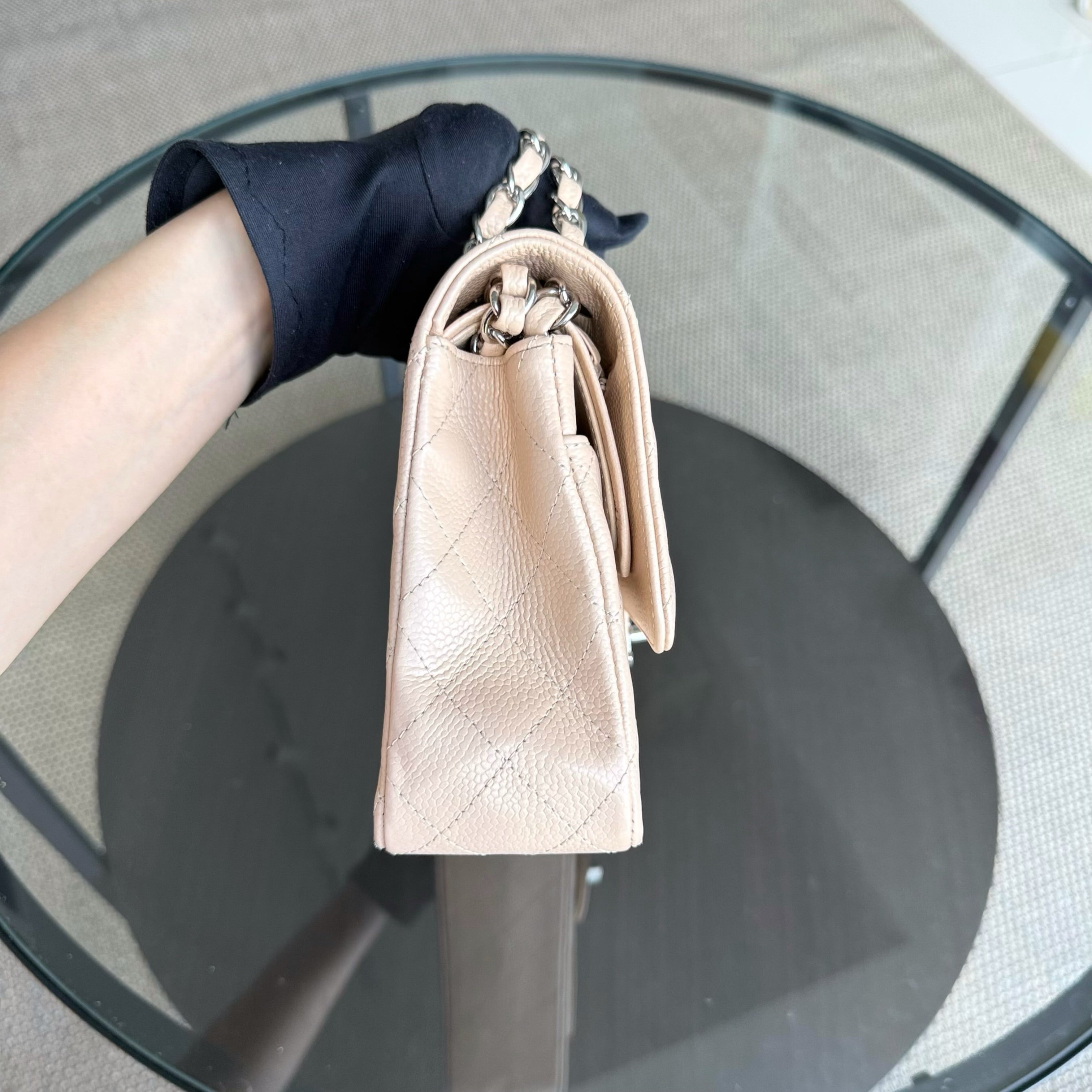 Chanel Classic Flap Medium - 25CM Quilted Lambskin Beige Silver Hardware Series 14