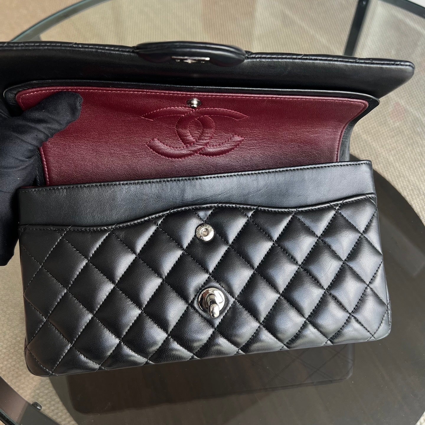 *Full Set, Receipt* Medium Quilted Lambskin Black Silver Hardware Series 19