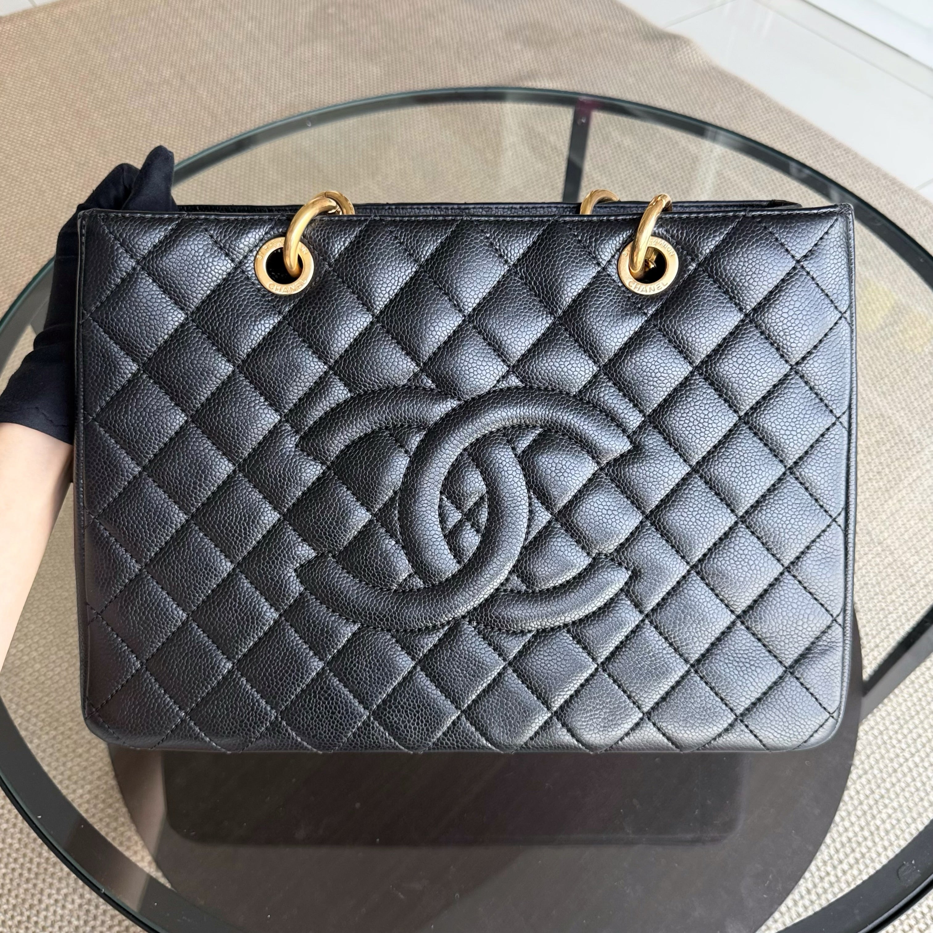 Chanel GST Grand Shopping Tote - Caviar Quilted Grained Calfskin Black Gold Hardware Series 14
