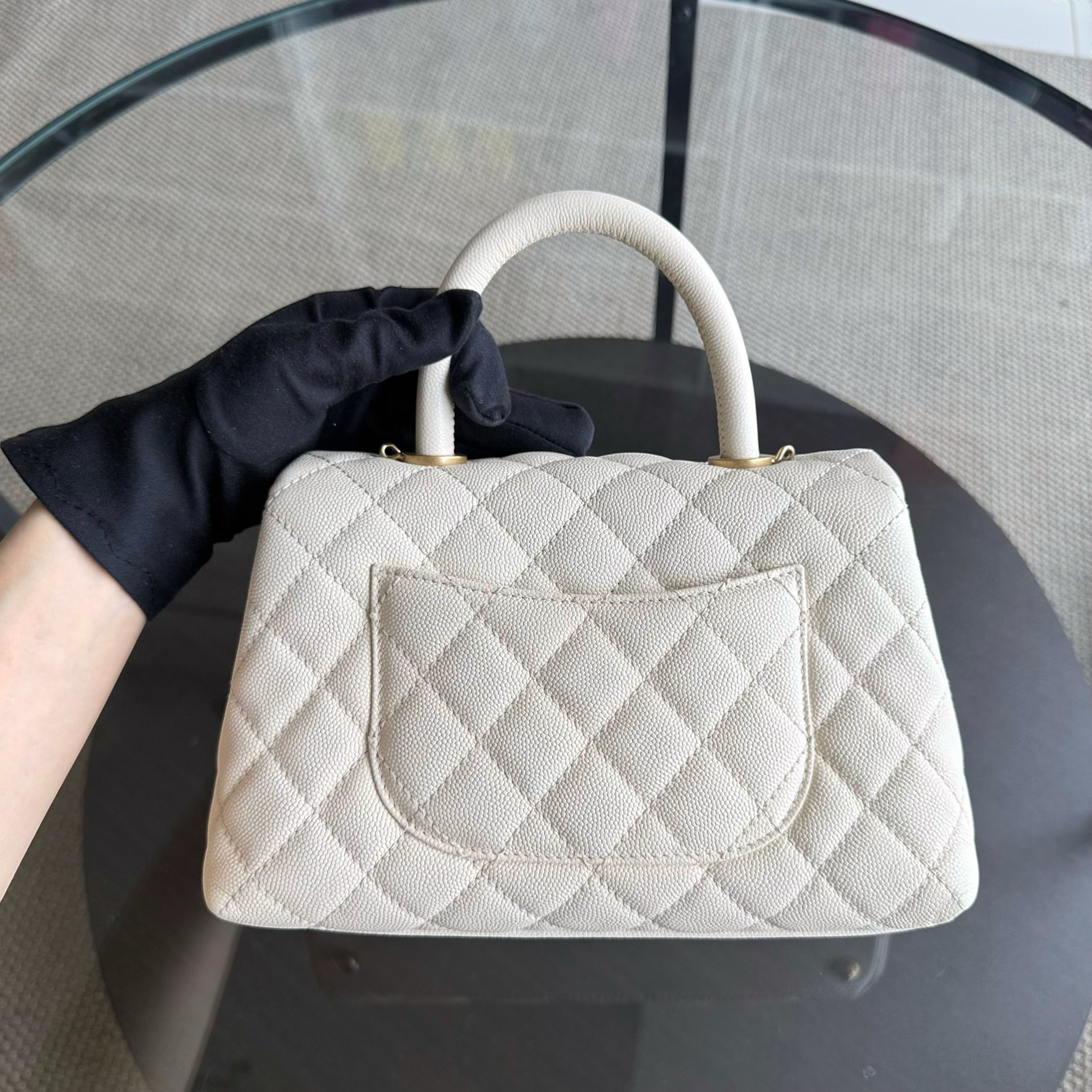 Chanel Coco Handle Small - Caviar Quilted White Gold Hardward 23