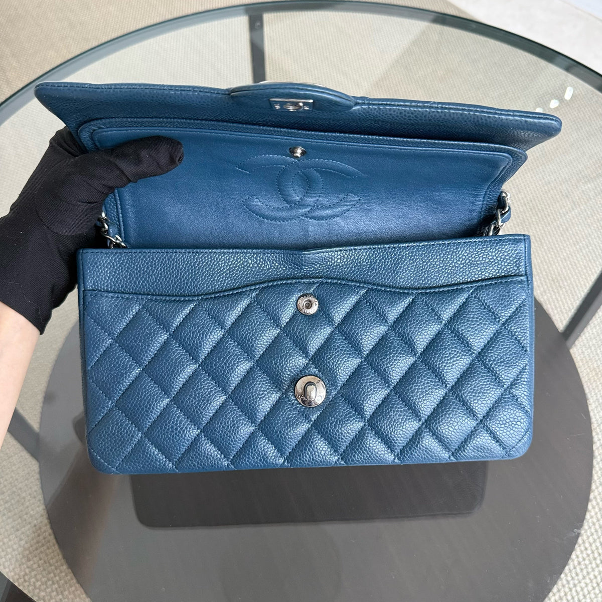 Chanel Classic Flap Medium - Caviar 25CM Quilted Blue Silver Hardware Series 20