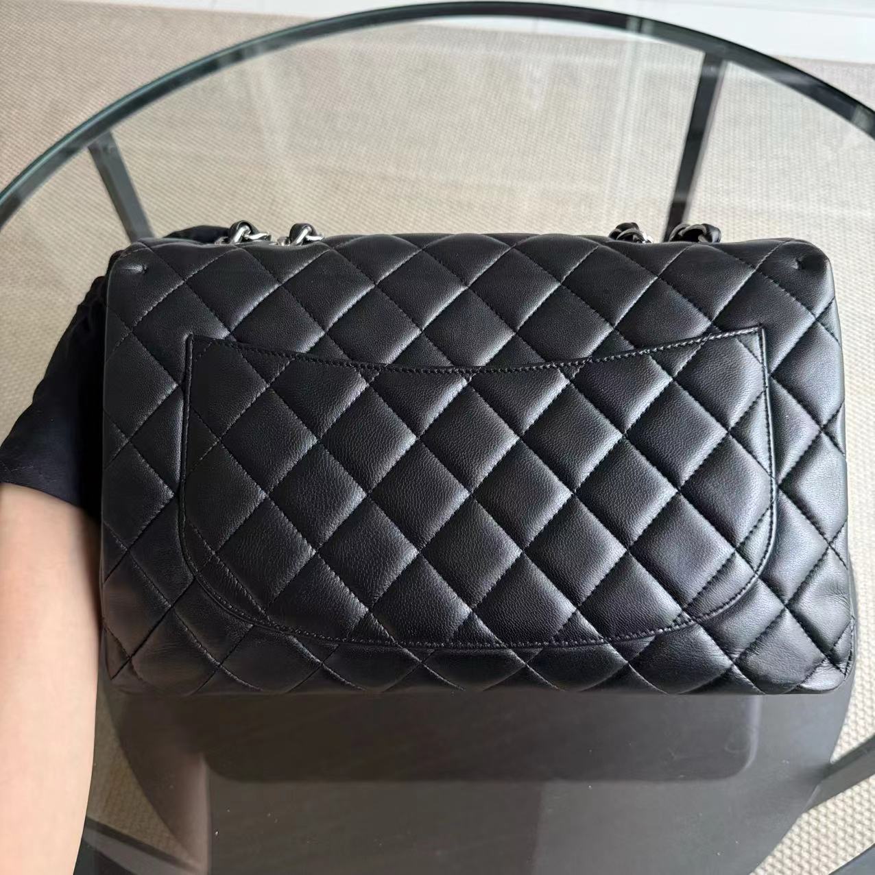 Chanel Classic Flap Jumbo - Single Flap Quilted Lambskin 30CM Black Silver Hardware Series 13